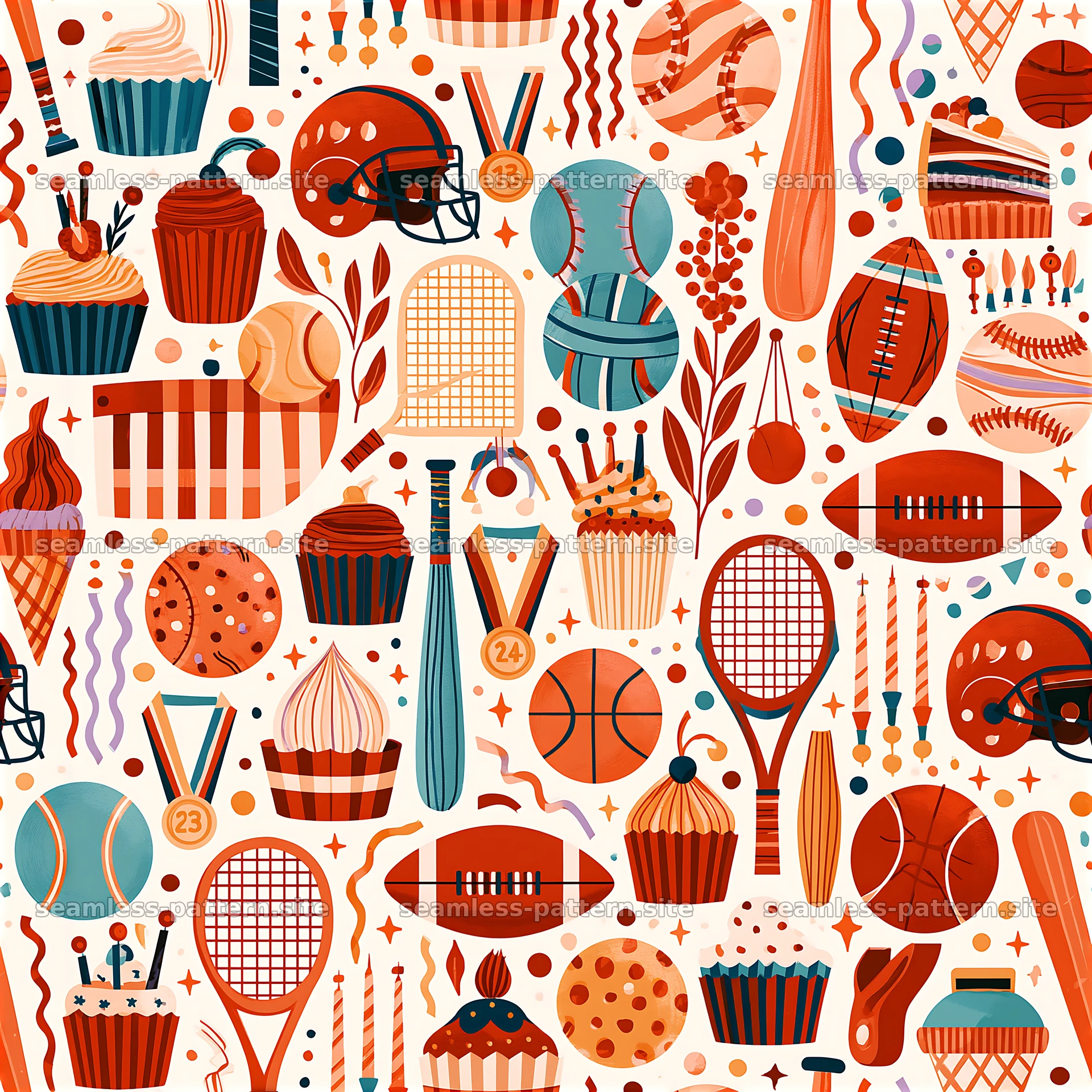 Birthday Sports Party Seamless Pattern — seamless tileable pattern at 8192x8192