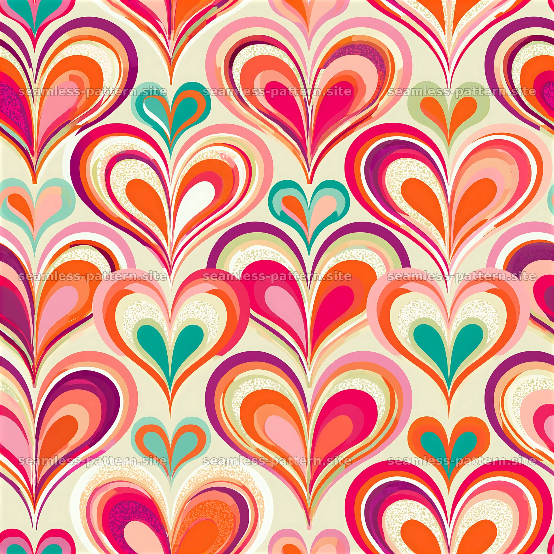 Colorful Folk Art Heart Seamless Pattern — seamless tileable pattern at 8192x8192