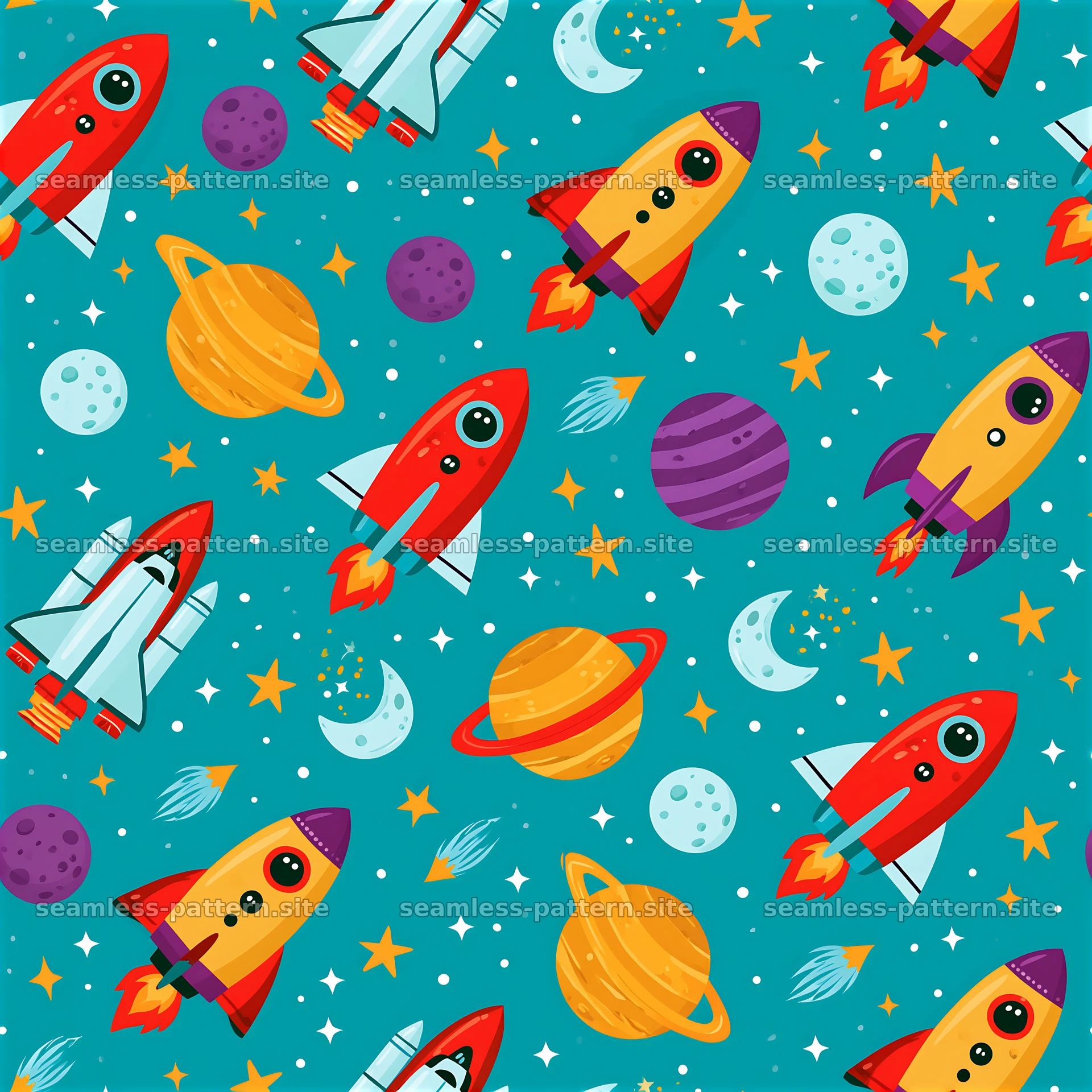 Cute Space Rocket Seamless Pattern for Kids — seamless tileable pattern at 8192x8192