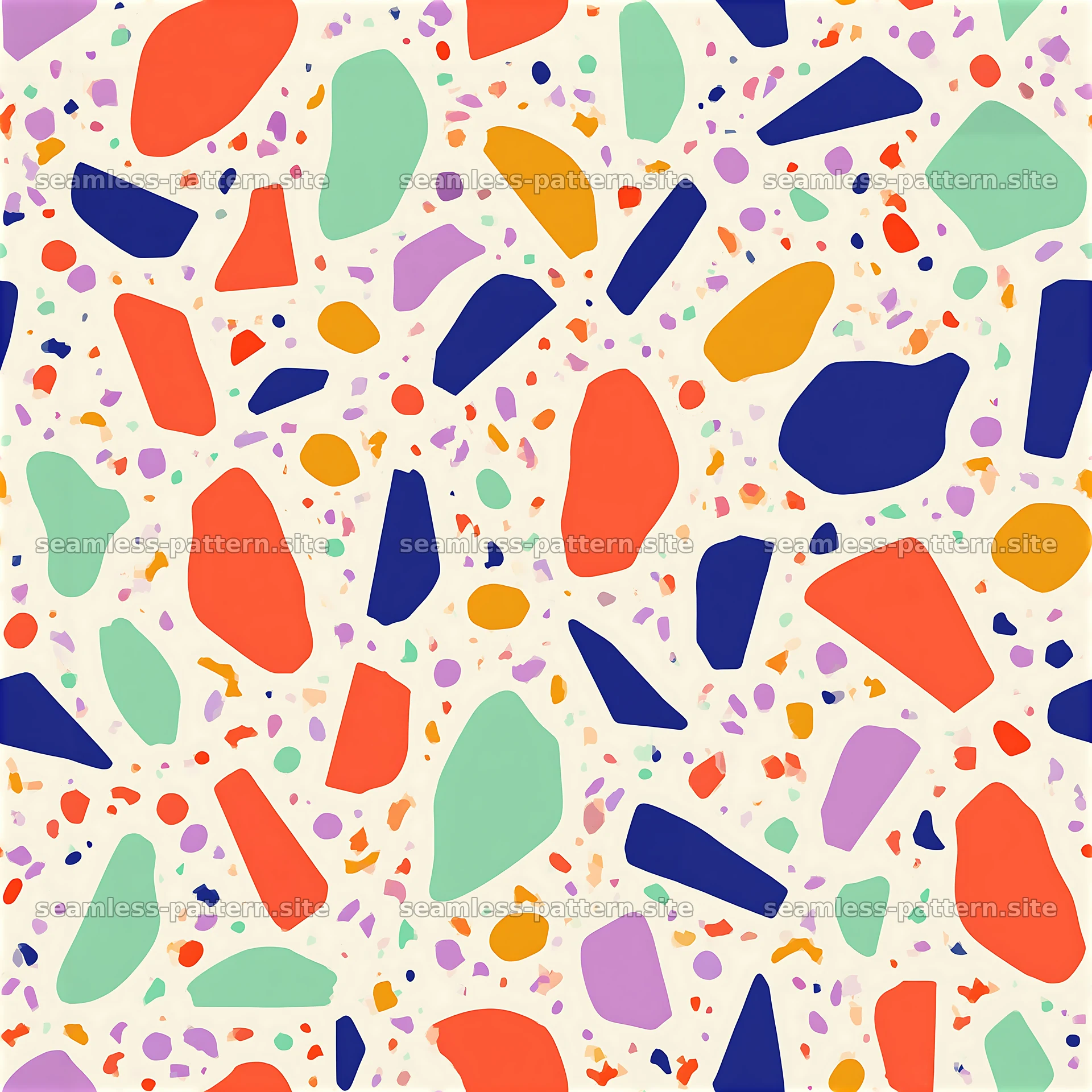 Colorful terrazzo shapes create a vibrant seamless pattern — seamless tileable pattern at 8192x8192