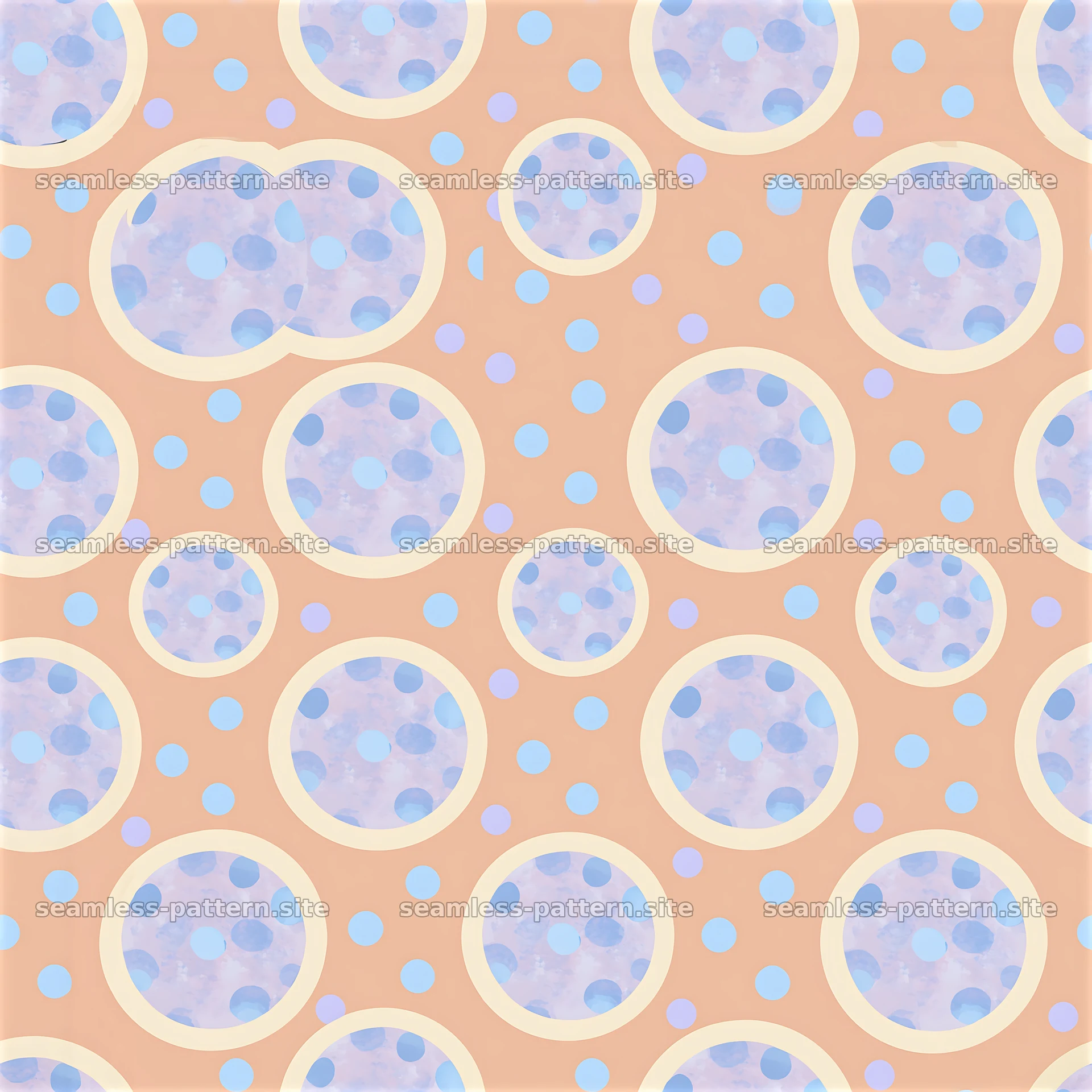 Colorful polka dots seamless pattern with light background — seamless tileable pattern at 8192x8192