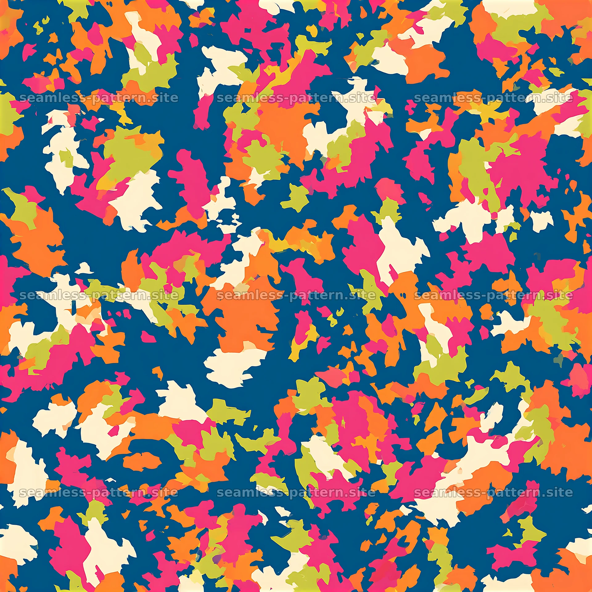 Colorful camouflage fabric repeat pattern in bright tones — seamless tileable pattern at 8192x8192