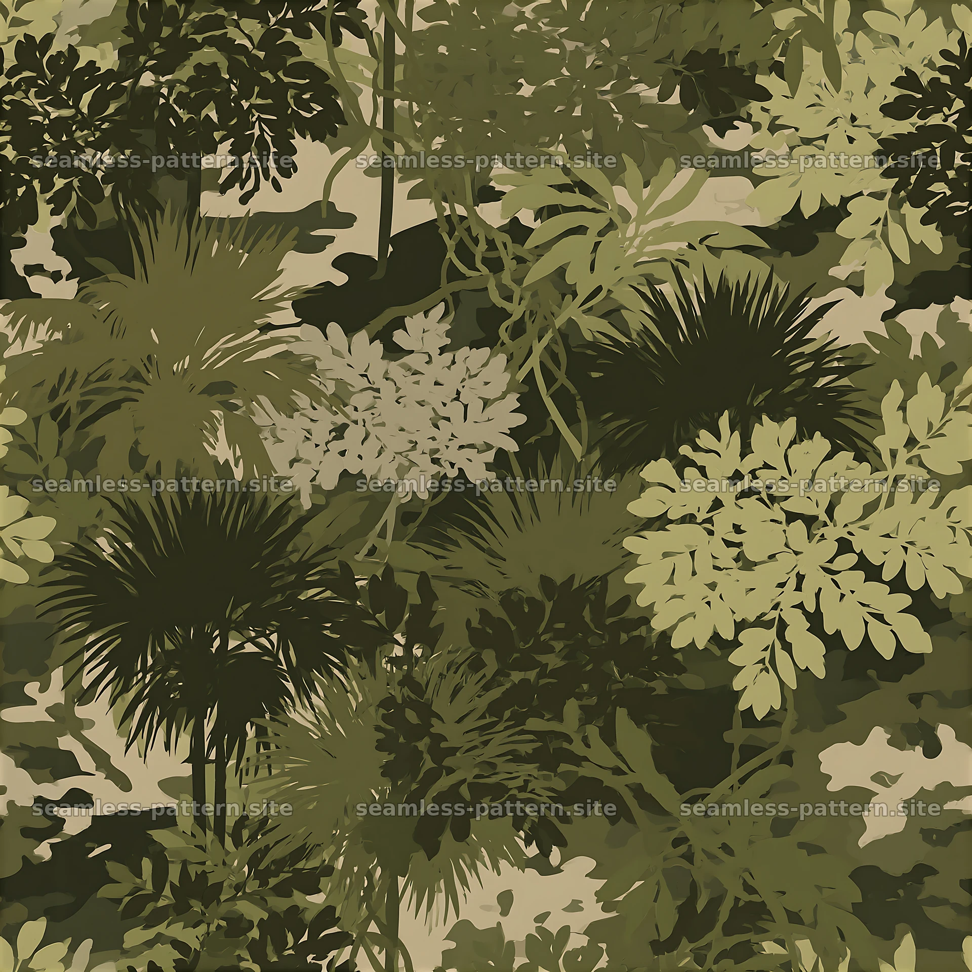 Seamless camouflage pattern with jungle foliage silhouettes — seamless tileable pattern at 8192x8192