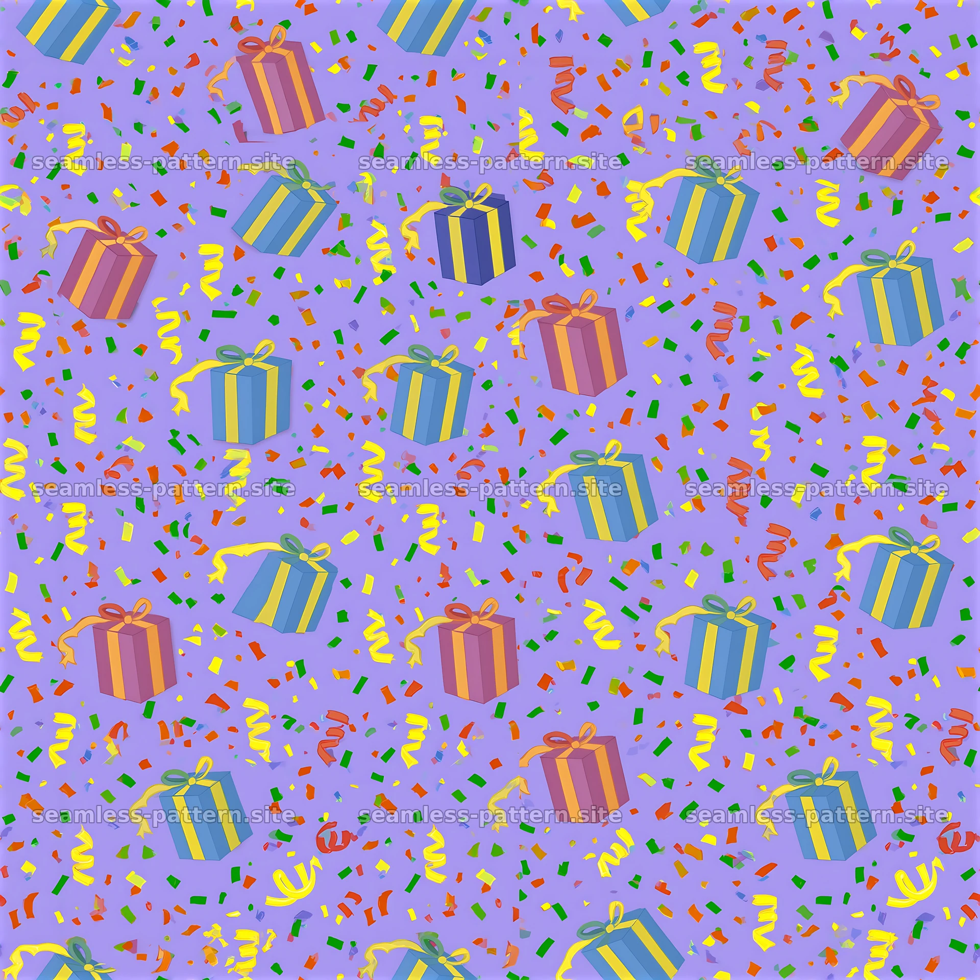 Colorful confetti and presents seamless pattern design — seamless tileable pattern at 8192x8192