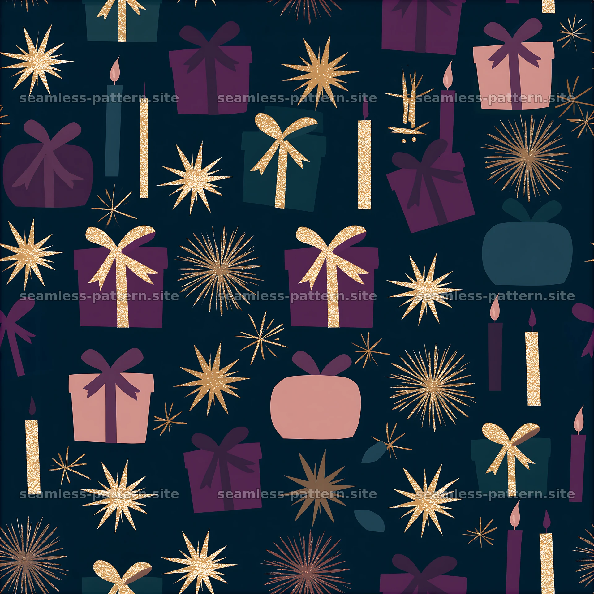Birthday Gifts and Candles Seamless Pattern — seamless tileable pattern at 8192x8192