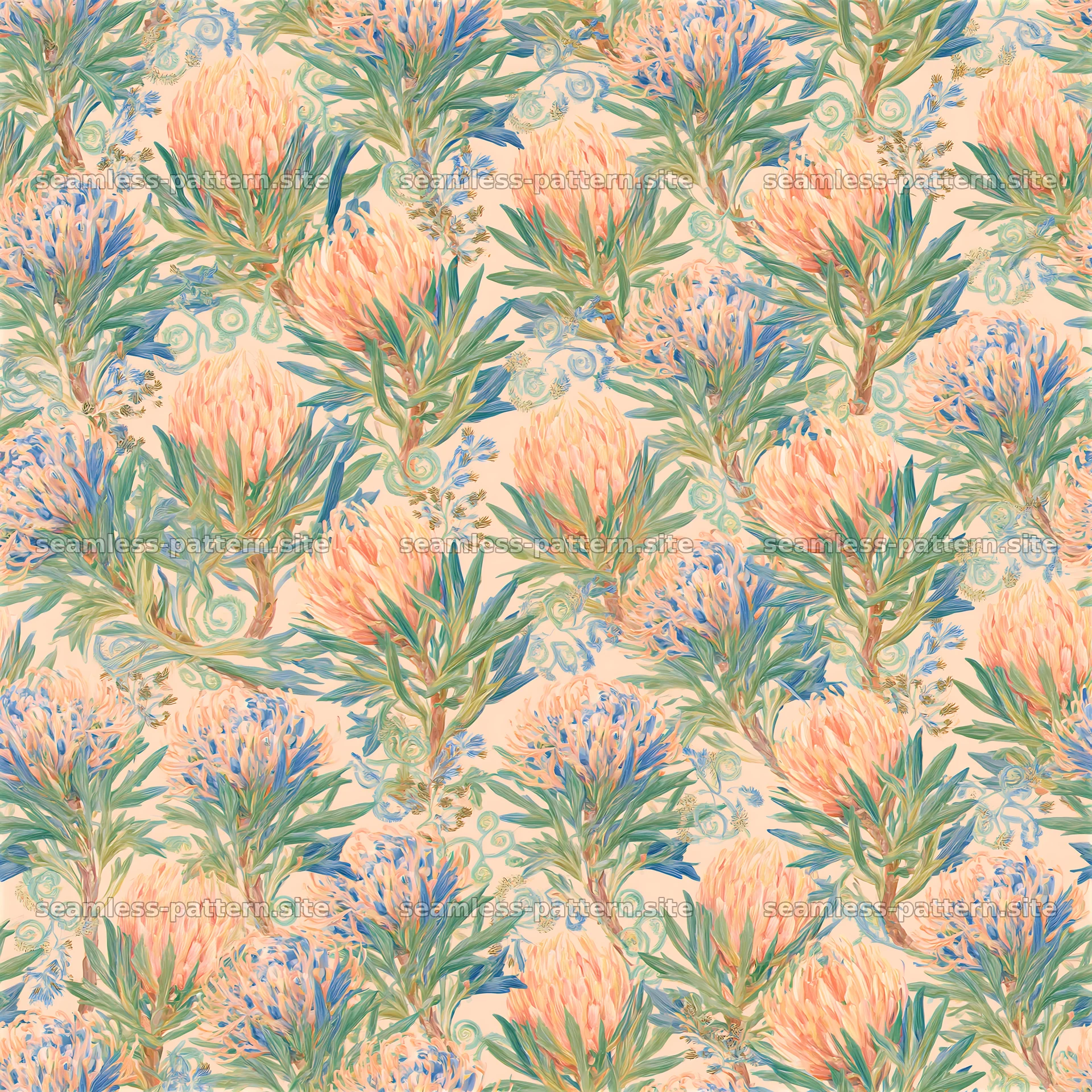 Funky botanical seamless pattern with colorful floral motifs — seamless tileable pattern at 8192x8192