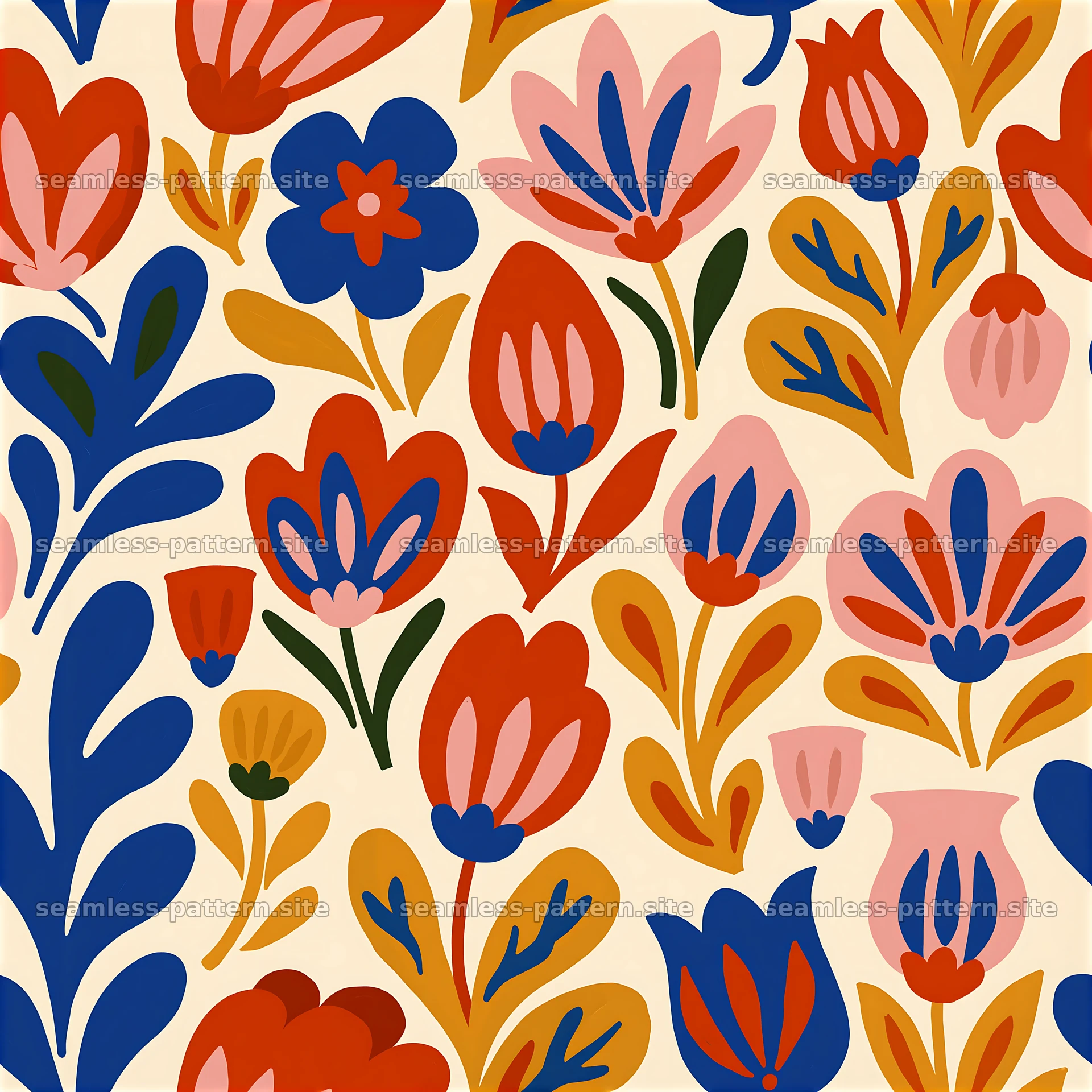 Dense flower seamless pattern with colorful blooms and leaves — seamless tileable pattern at 8192x8192
