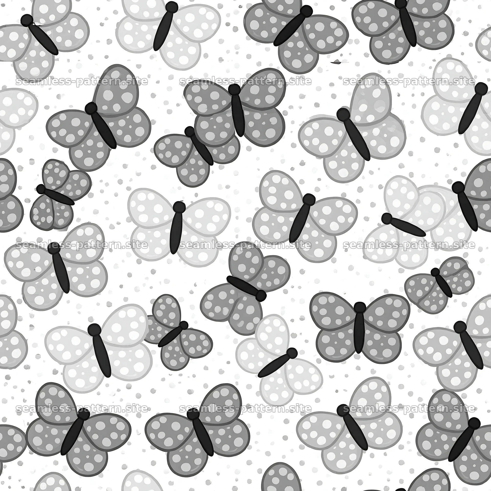 Cartoon butterfly seamless pattern in shades of gray — seamless tileable pattern
