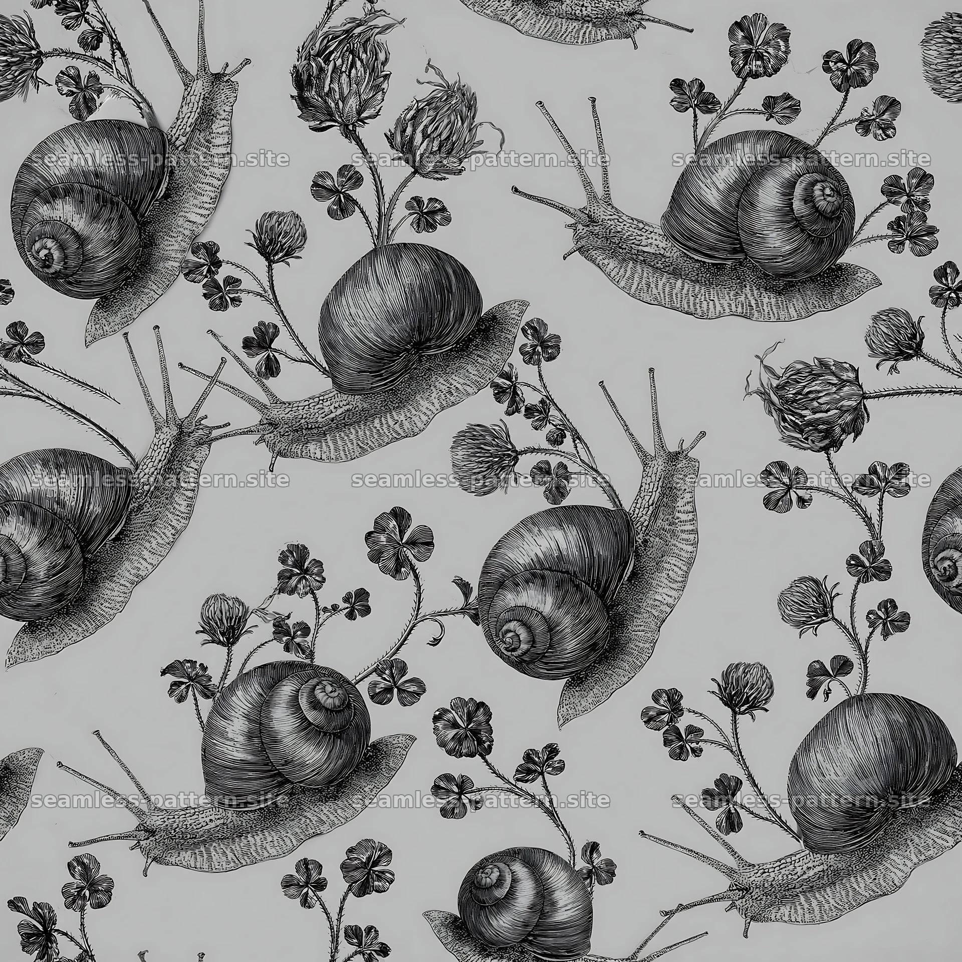 Red snail seamless pattern with flowers and leaves — seamless tileable pattern