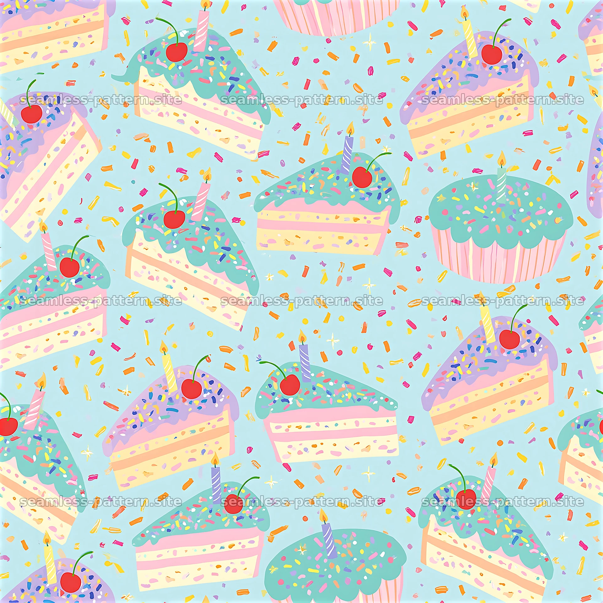 Birthday Cake and Cupcake Pastel Seamless Pattern — seamless tileable pattern at 8192x8192