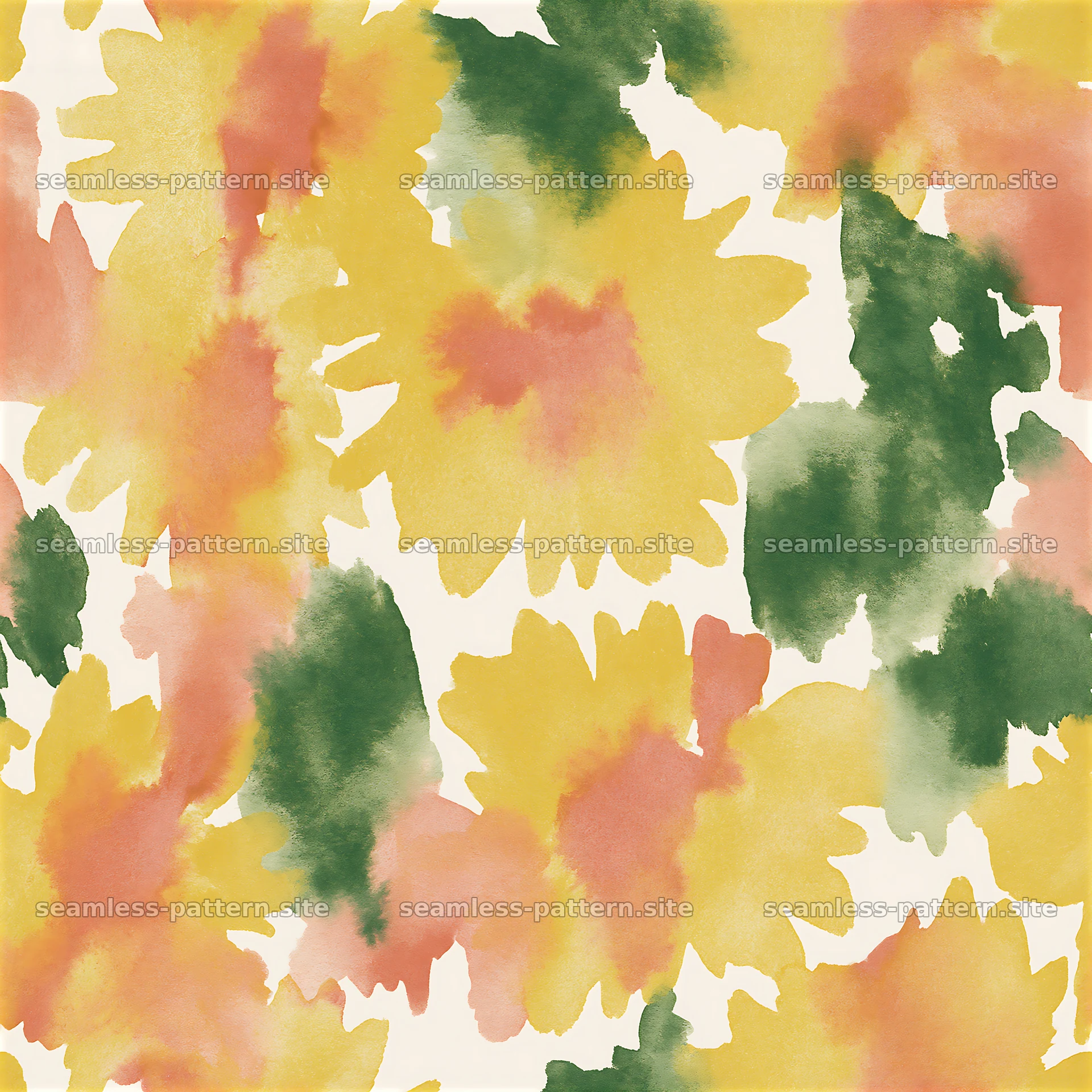 Repeating watercolor wash pattern with floral elements — seamless tileable pattern at 8192x8192