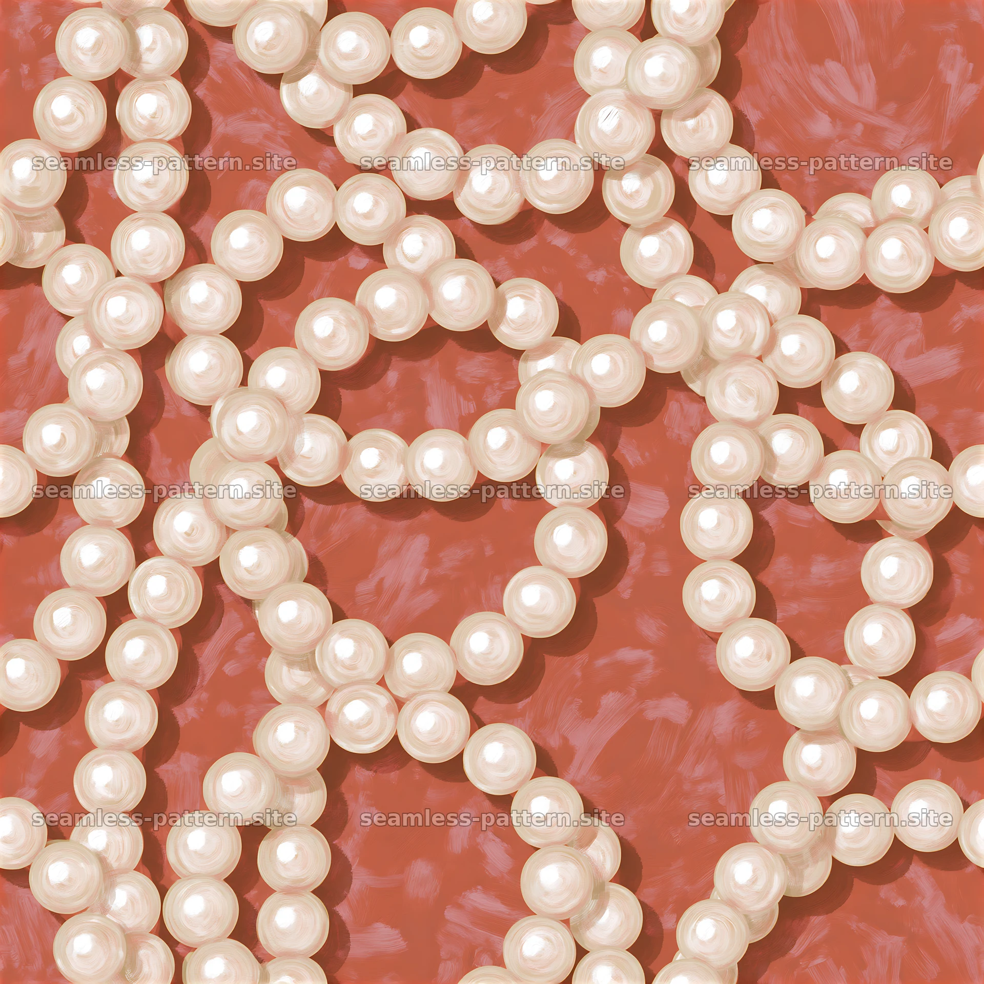 Pearl Bead Loops on Terracotta Seamless Pattern — seamless tileable pattern at 8192x8192