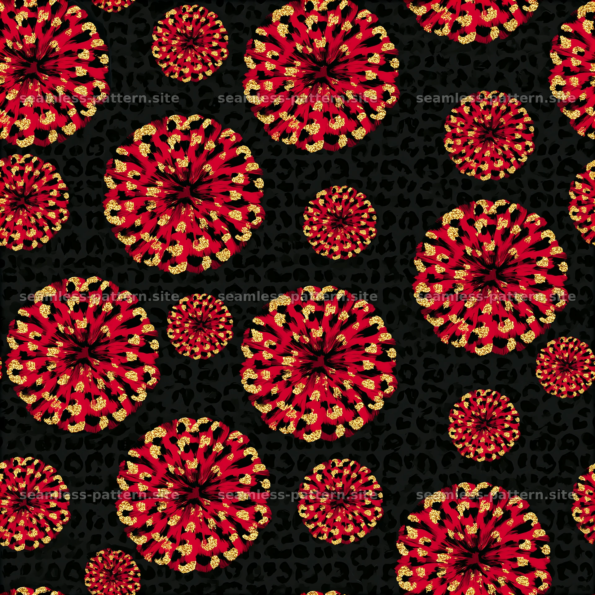 Red and Gold Floral Leopard Print Seamless Pattern — seamless tileable pattern at 8192x8192