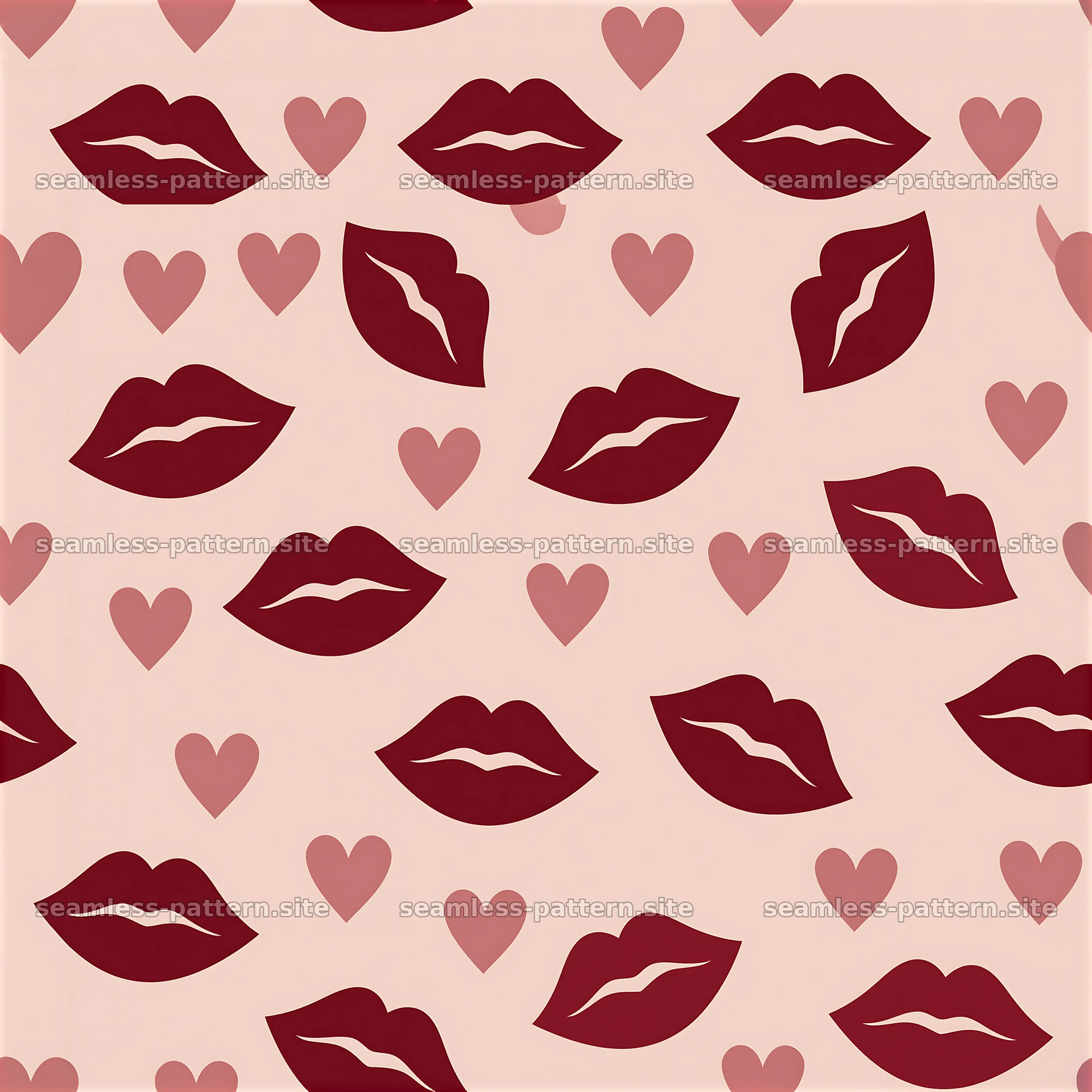 Repeating pattern with elegant lip illustrations and small hearts — seamless tileable pattern at 8192x8192