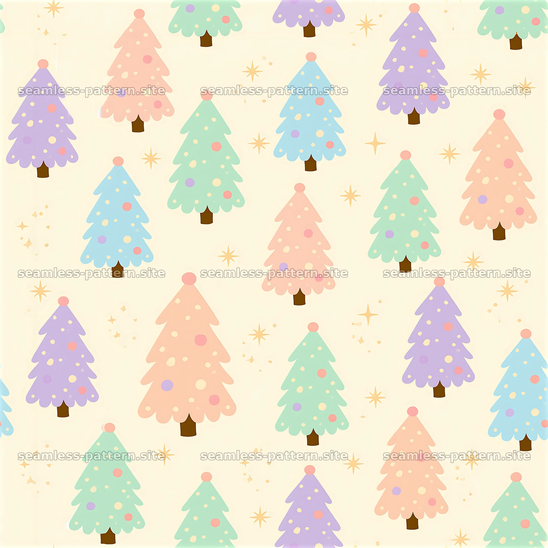 Pastel Christmas tree and star seamless pattern — seamless tileable pattern at 8192x8192