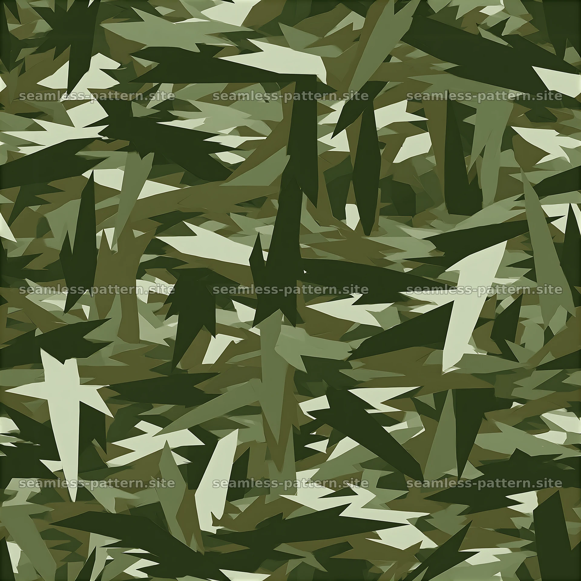 Green khaki camouflage repeating pattern with sharp angles and tones — seamless tileable pattern at 8192x8192