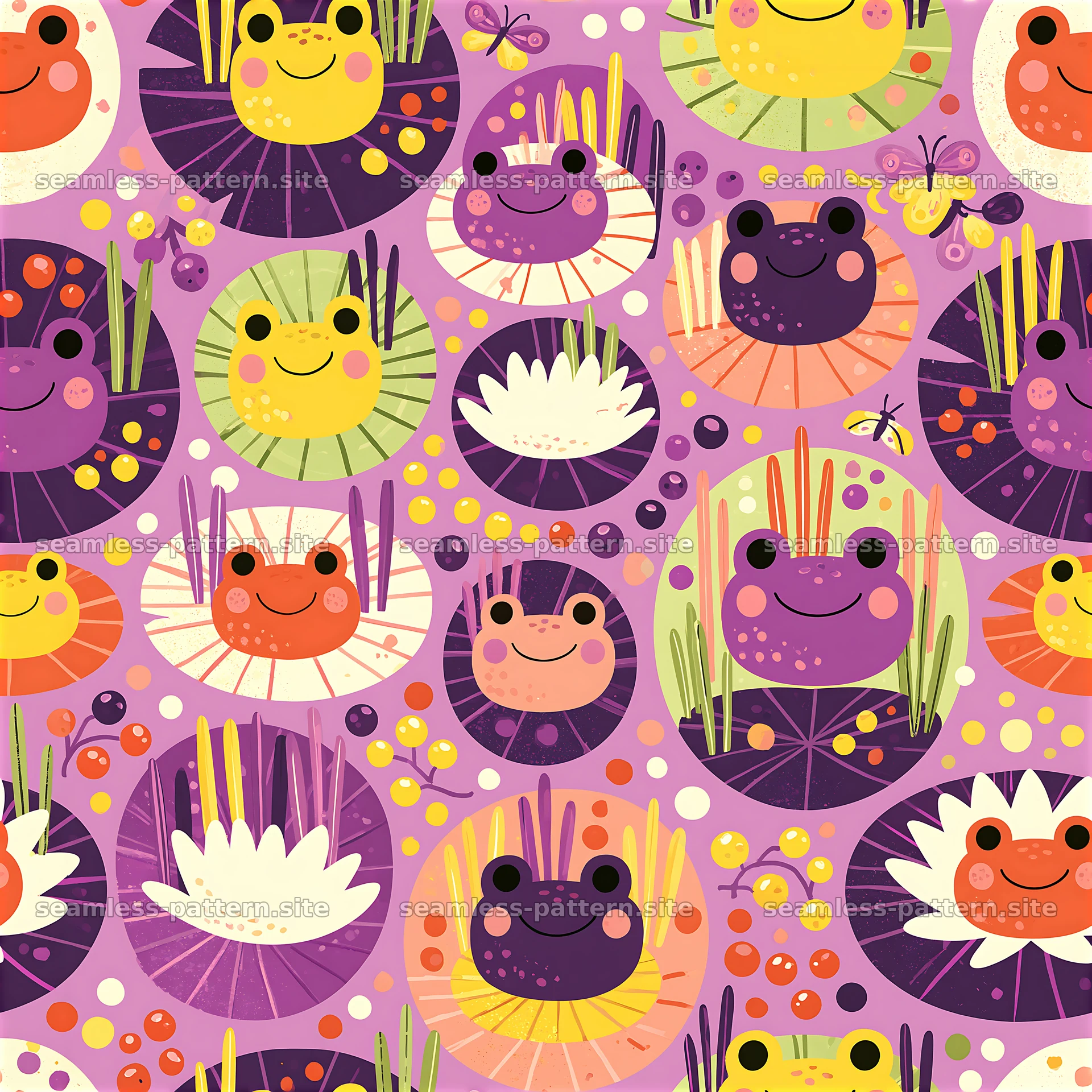 Playful Frog Lily Pad Seamless Pattern — seamless tileable pattern at 8192x8192