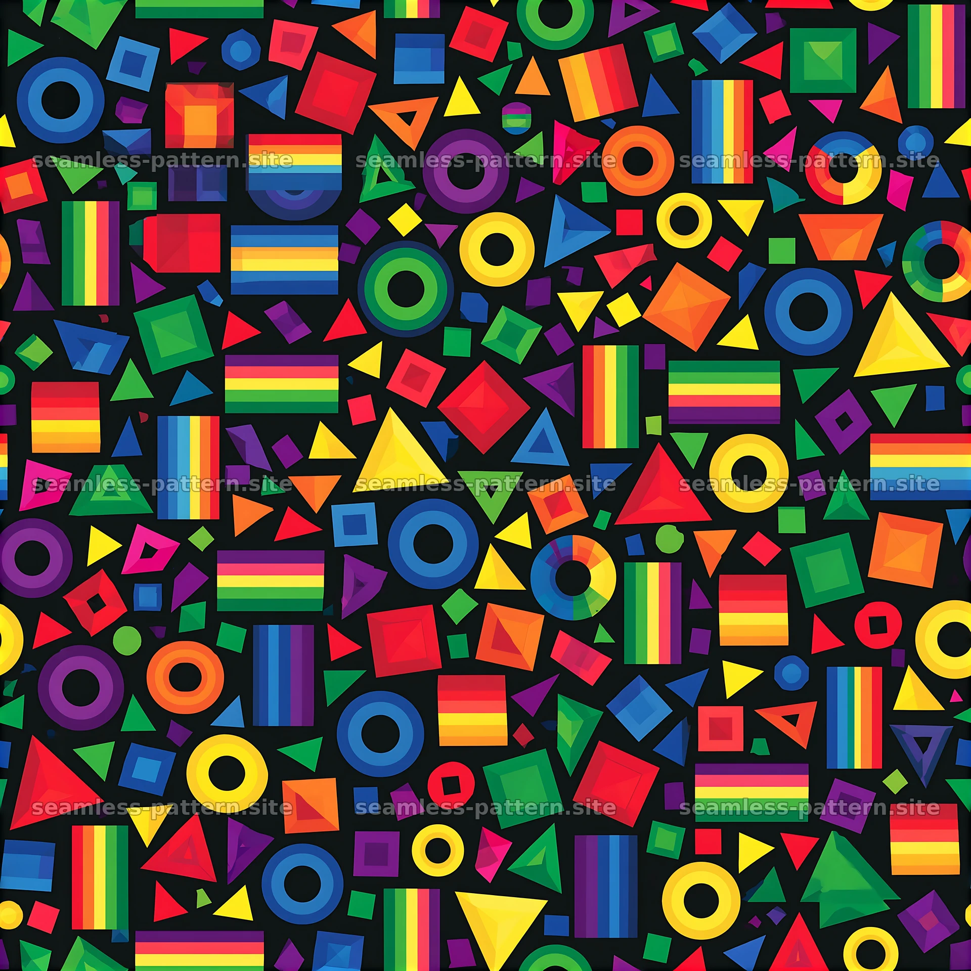 Colorful geometric shapes create a vibrant seamless pattern — seamless tileable pattern at 8192x8192