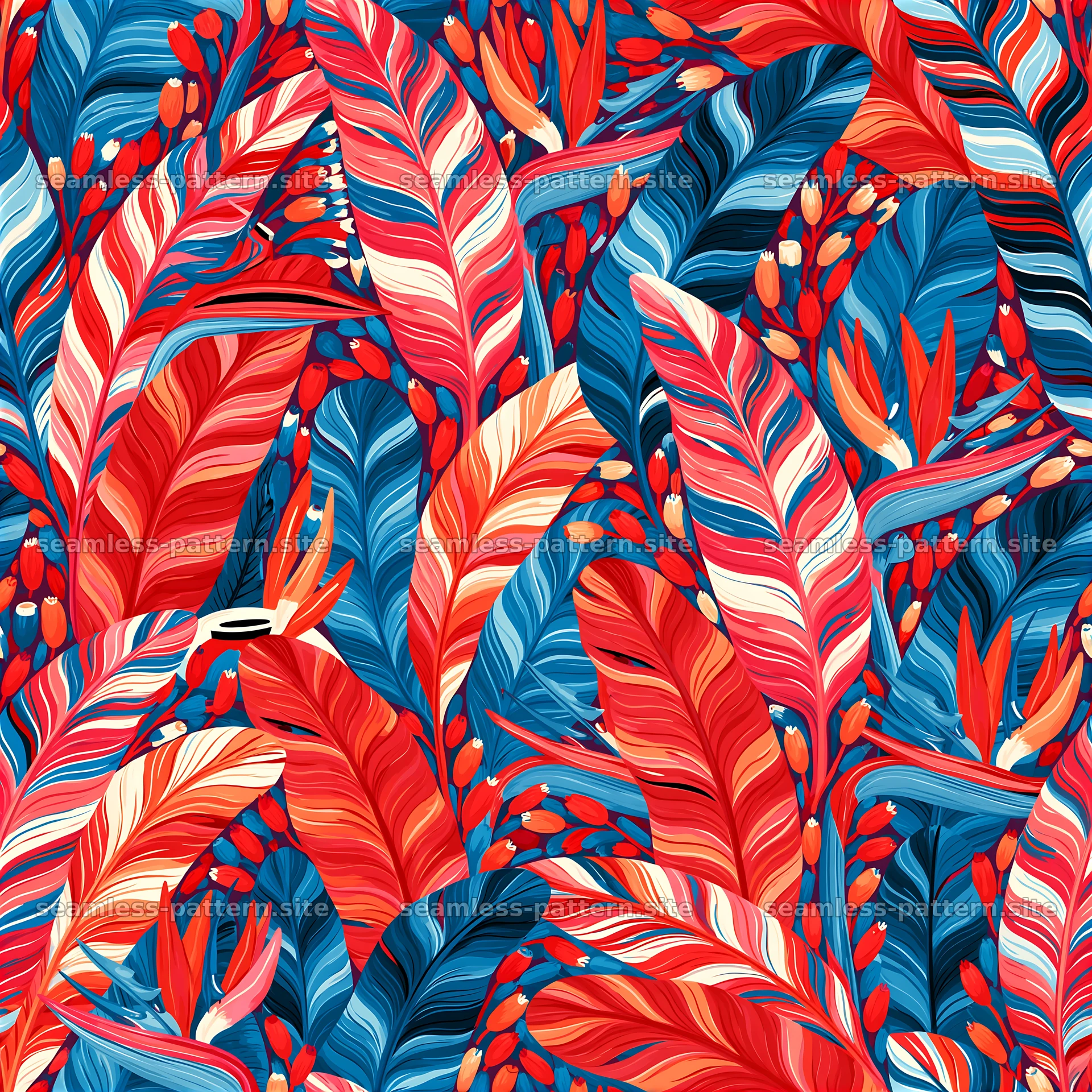 Colorful tropical leaf seamless pattern — seamless tileable pattern at 8192x8192