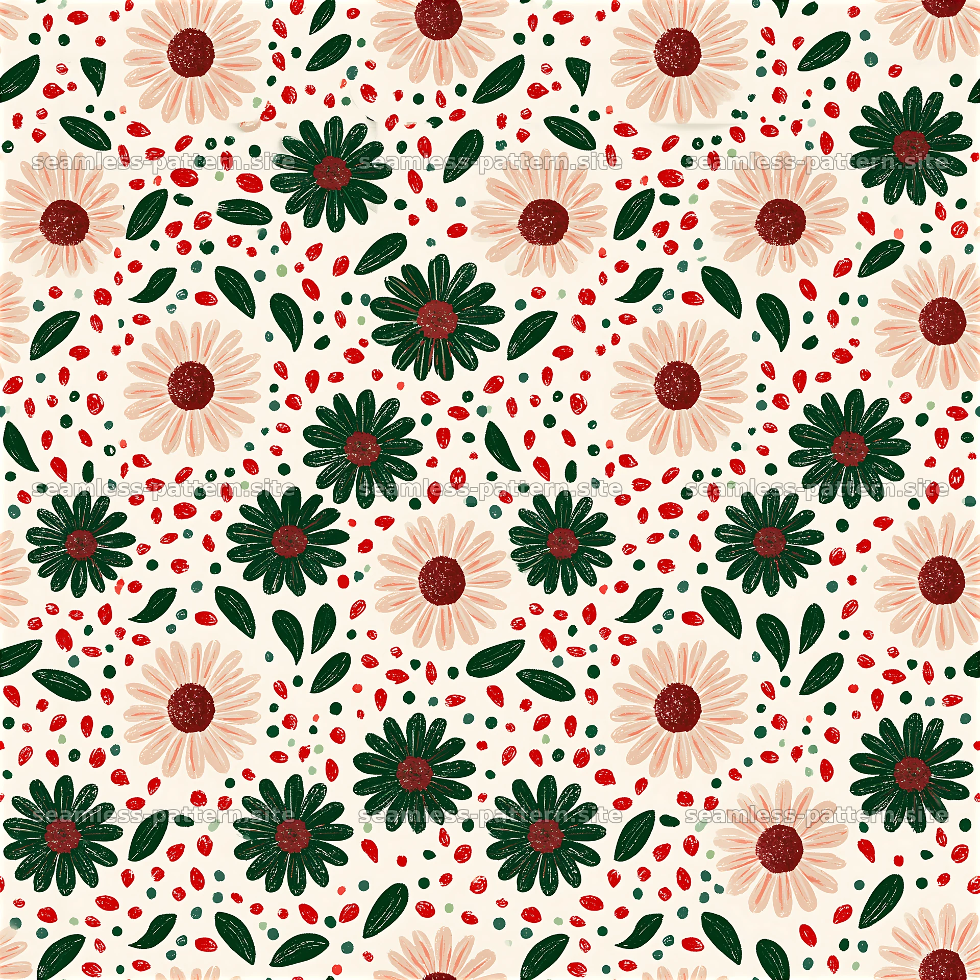 Funky retro floral and leaf seamless pattern — seamless tileable pattern at 8192x8192