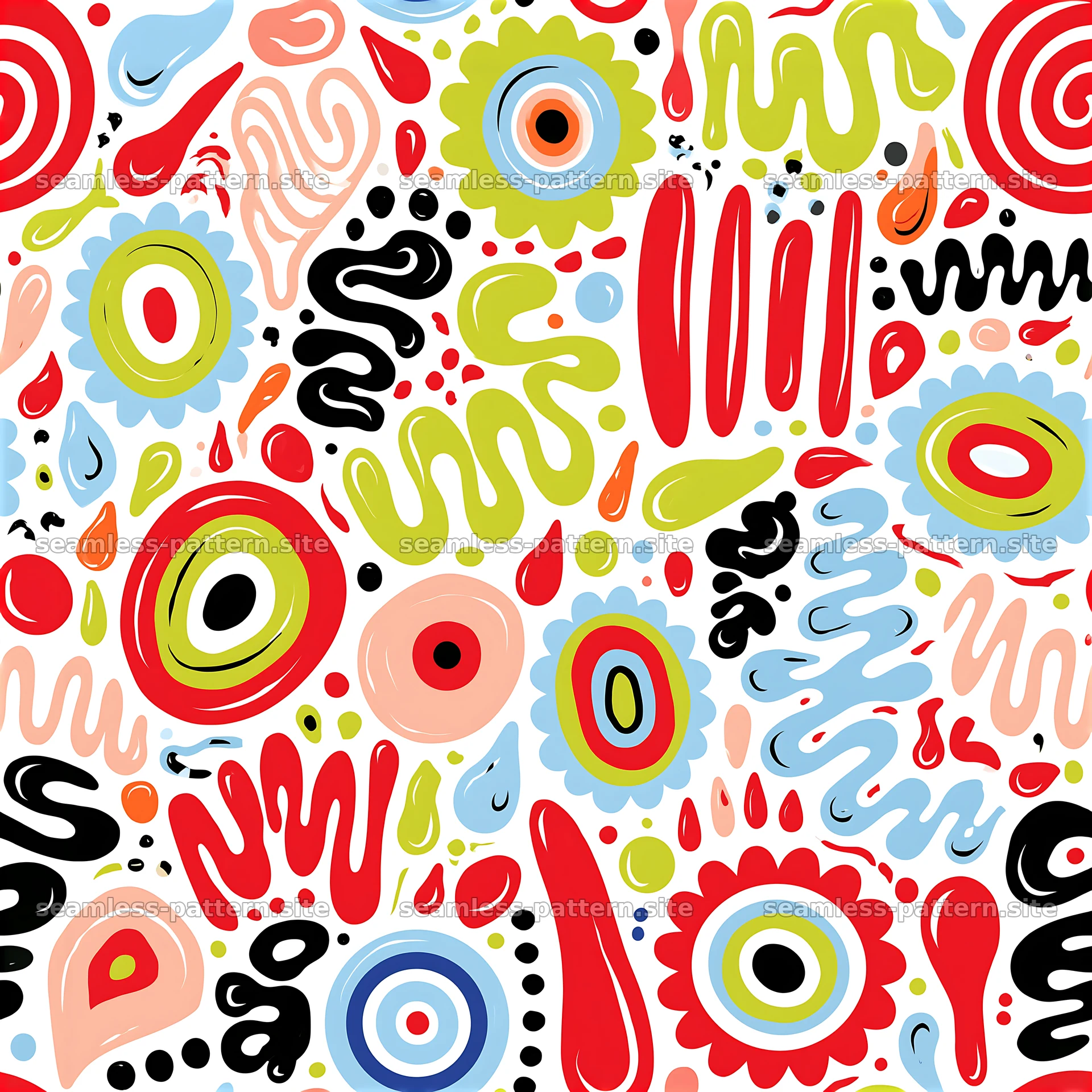 Colorful abstract seamless pattern with various shapes and forms — seamless tileable pattern at 8192x8192