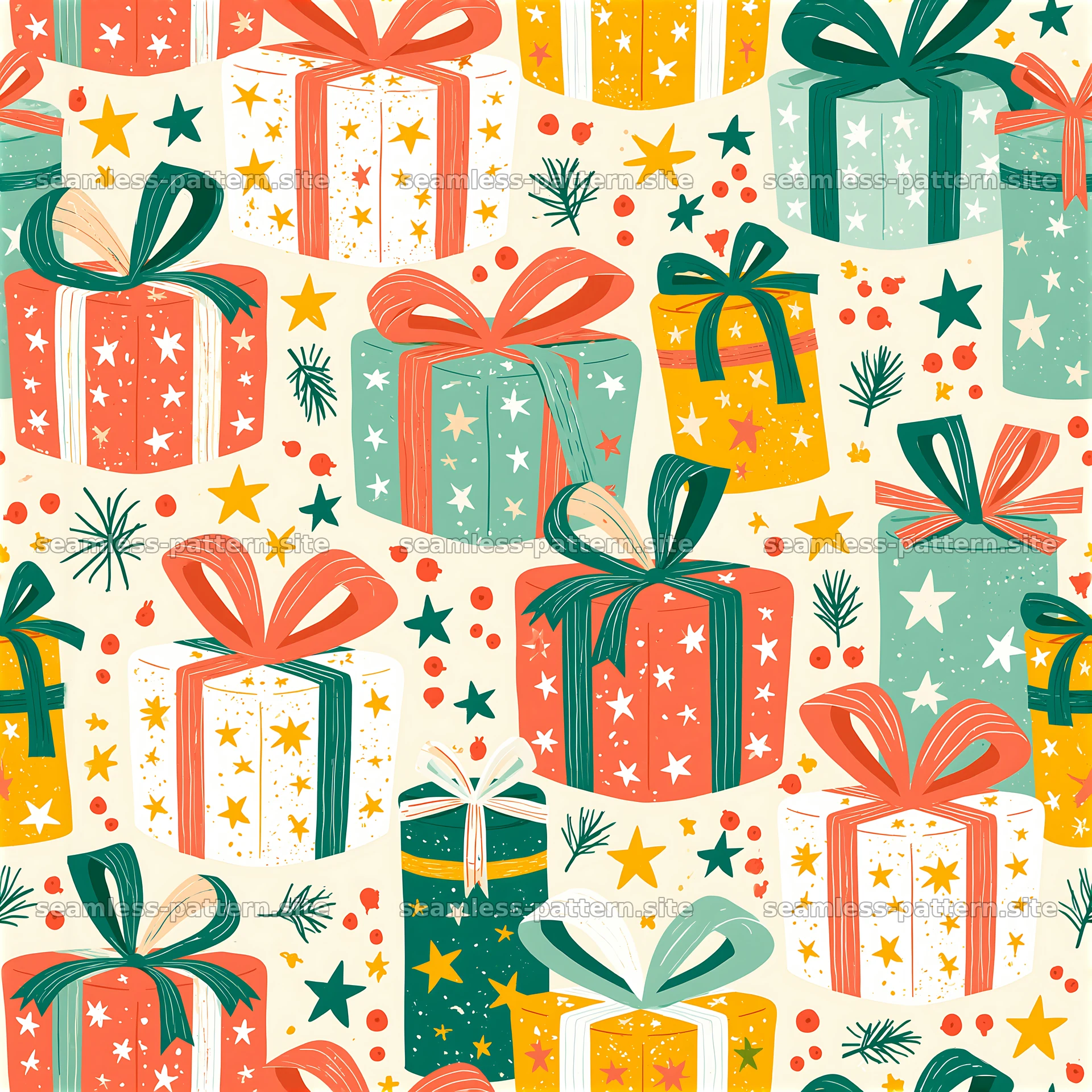 Colorful gift packages in a seamless pattern design — seamless tileable pattern at 8192x8192