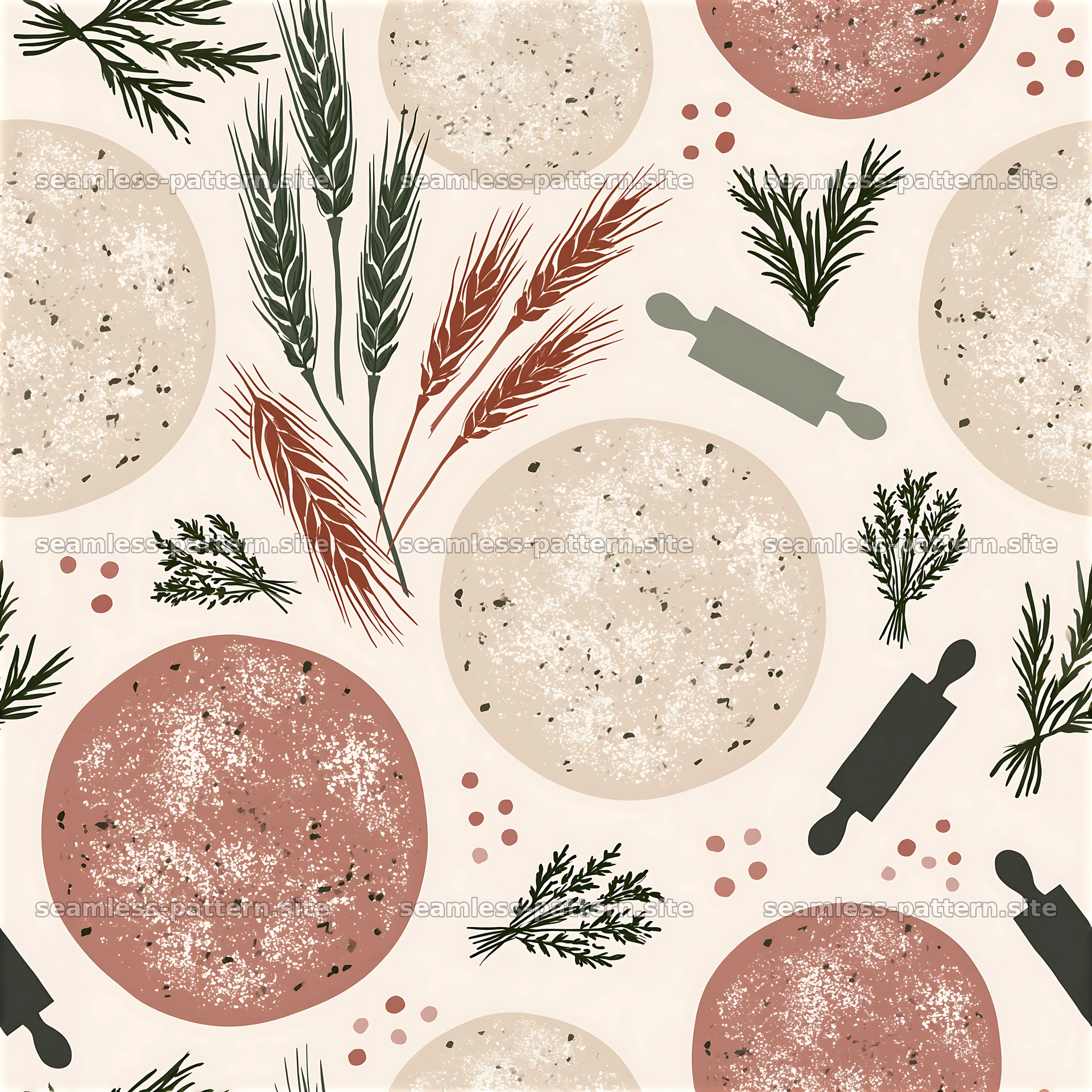 Pizza Dough, Herbs and Rolling Pins Seamless Pattern — seamless tileable pattern at 8192x8192