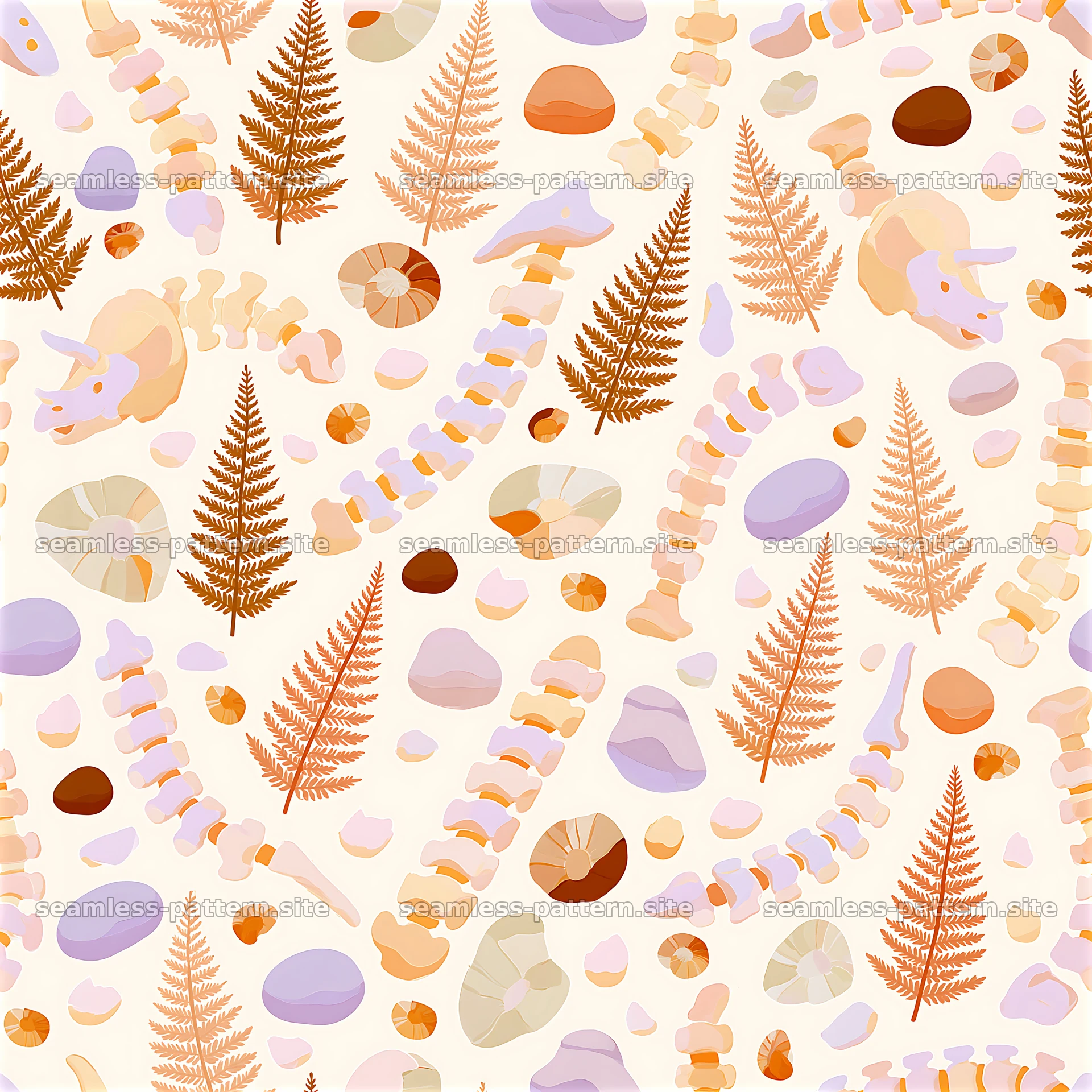 Dinosaur Fossils and Ferns Seamless Pattern — seamless tileable pattern at 8192x8192