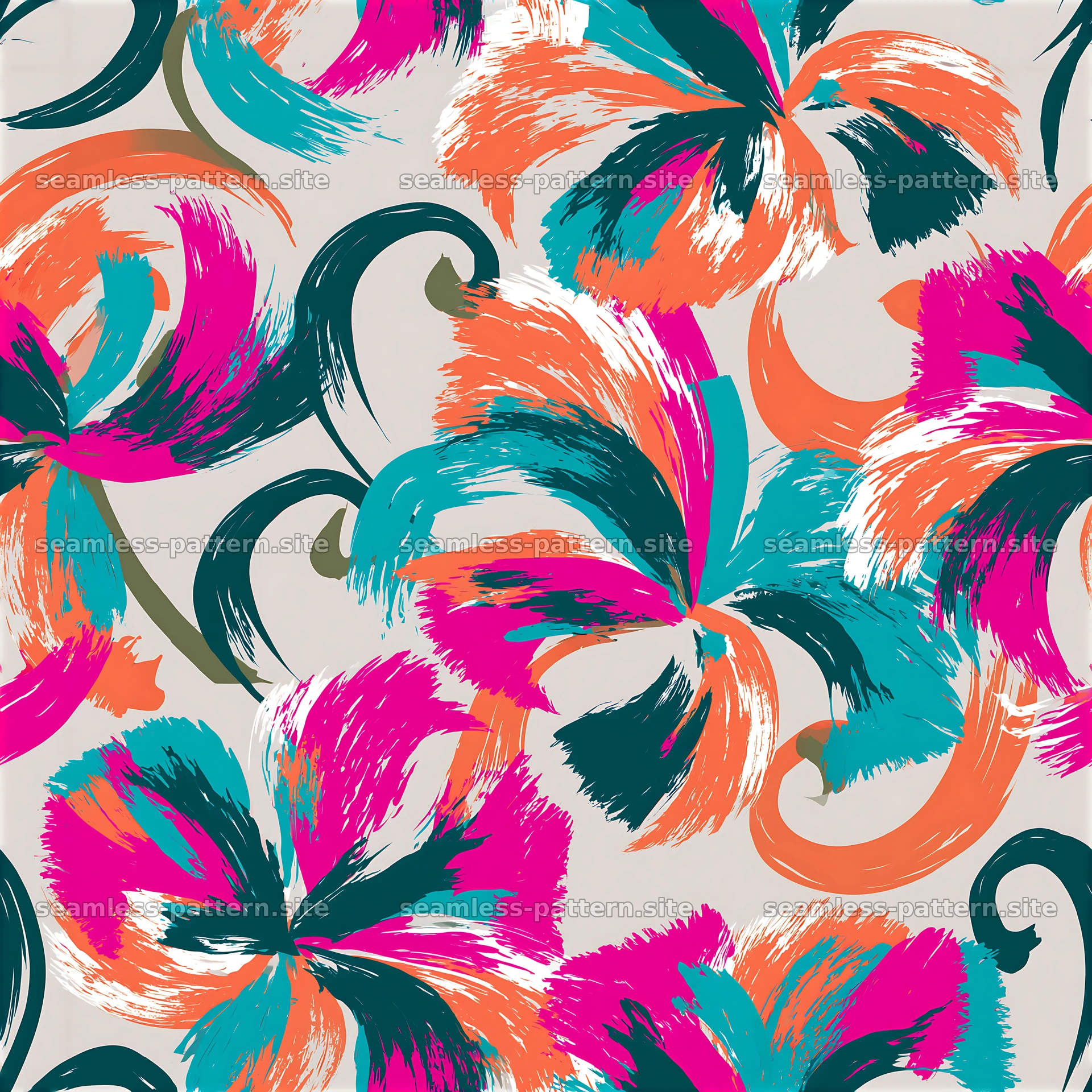 Vivid abstract floral forms seamless pattern in bright colors — seamless tileable pattern at 8192x8192