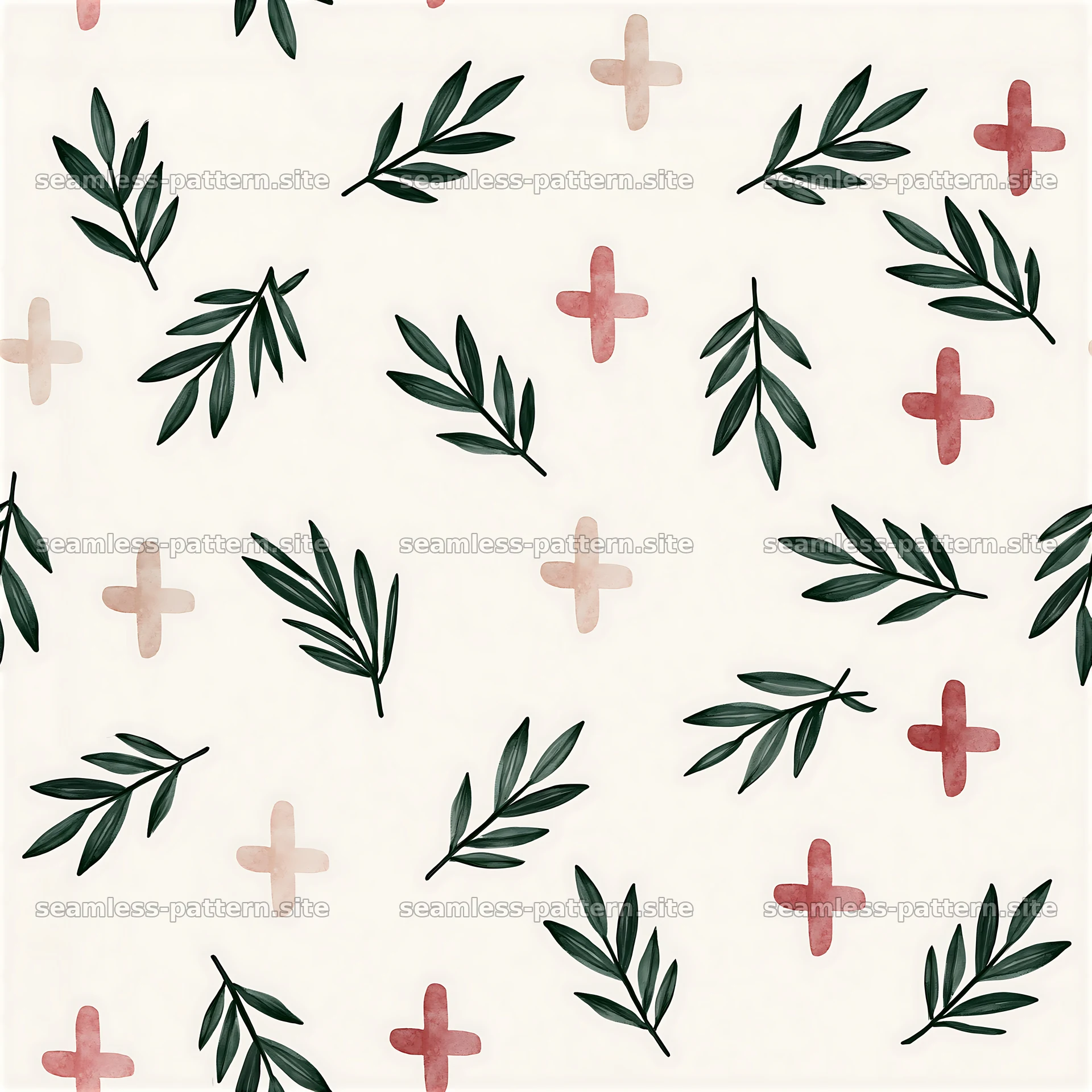 Watercolor olive branches and cross seamless pattern — seamless tileable pattern at 8192x8192
