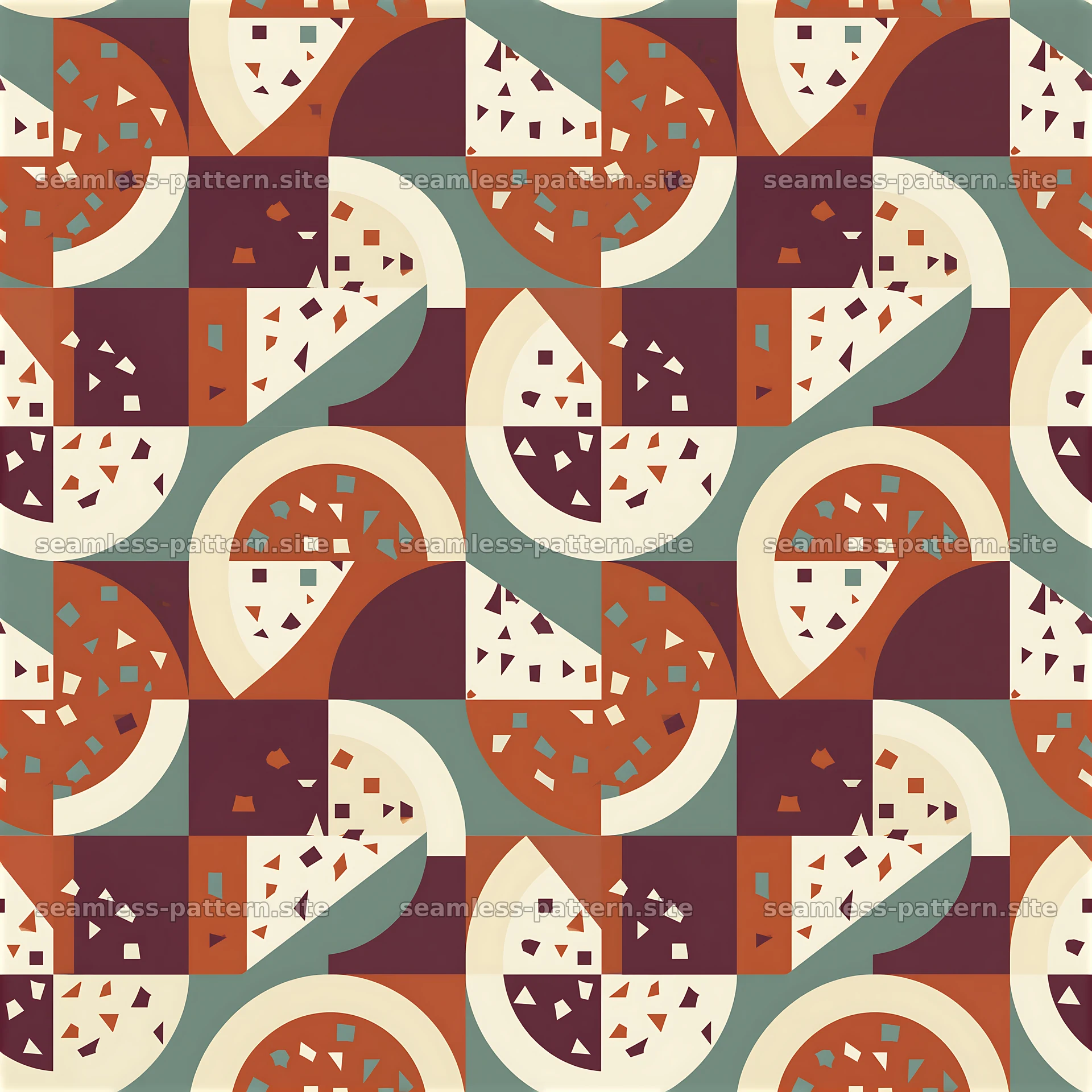 Geometric pizza slice seamless pattern in muted colors — seamless tileable pattern at 8192x8192