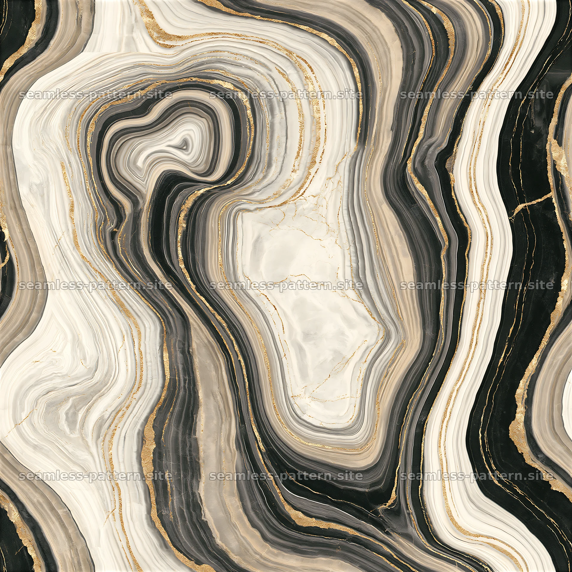 Seamless fluid marble repeat pattern with gold veining in dark tones — seamless tileable pattern at 8192x8192