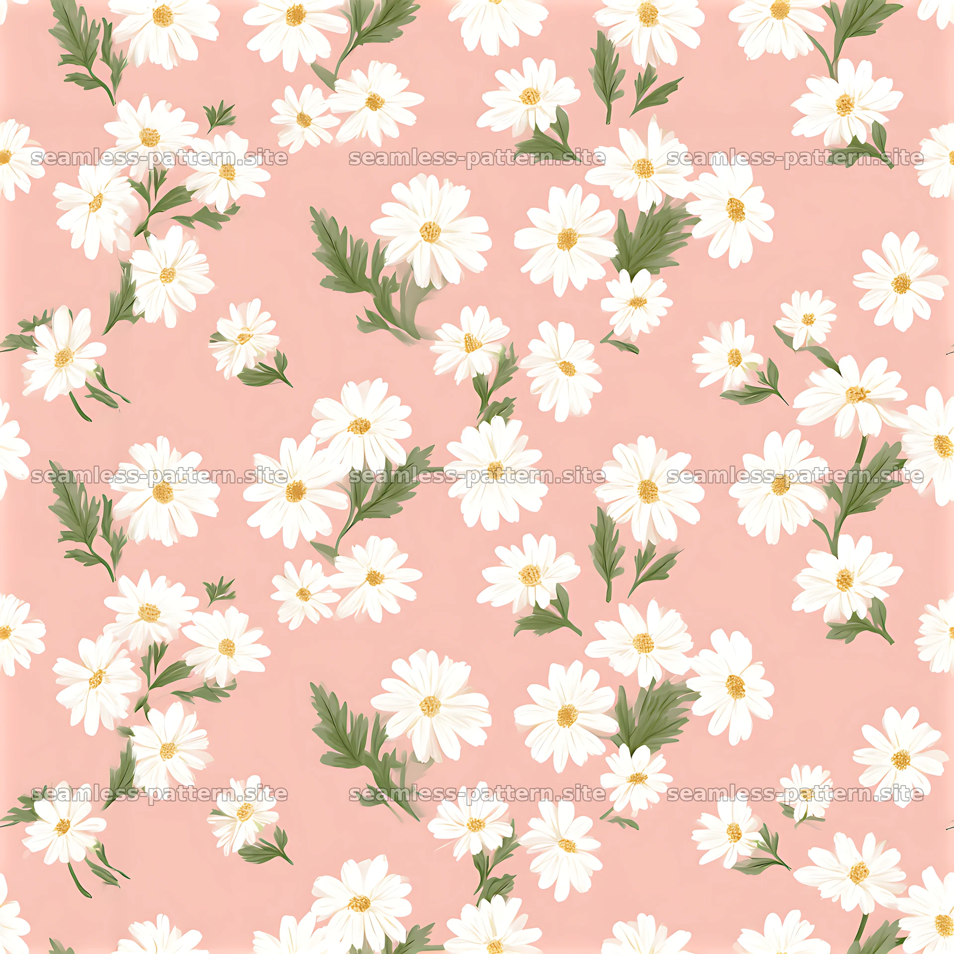Daisies on pink background create cheerful seamless pattern — seamless tileable pattern at 8192x8192