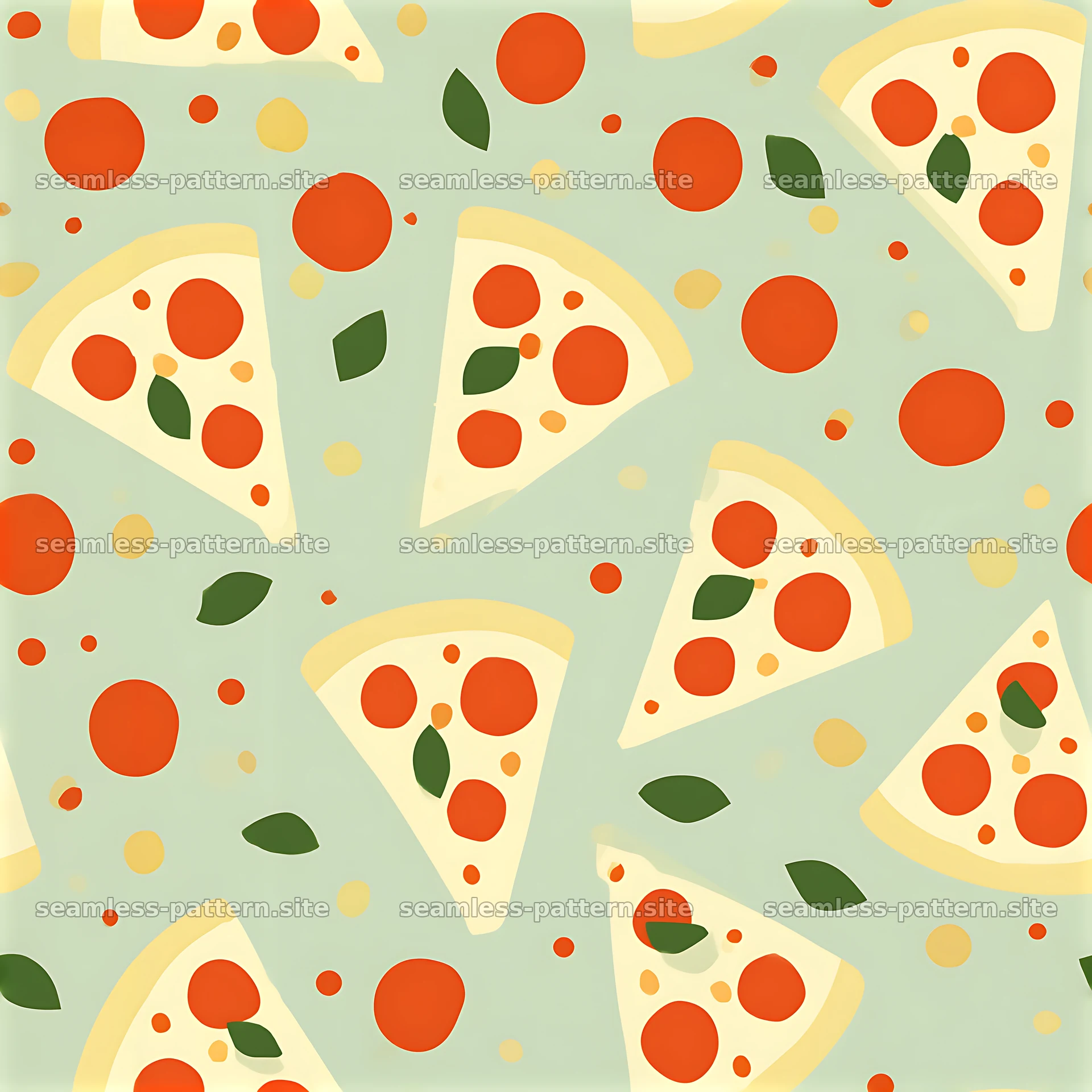 Seamless fabric pizza pattern with slices and dots on light background — seamless tileable pattern at 8192x8192