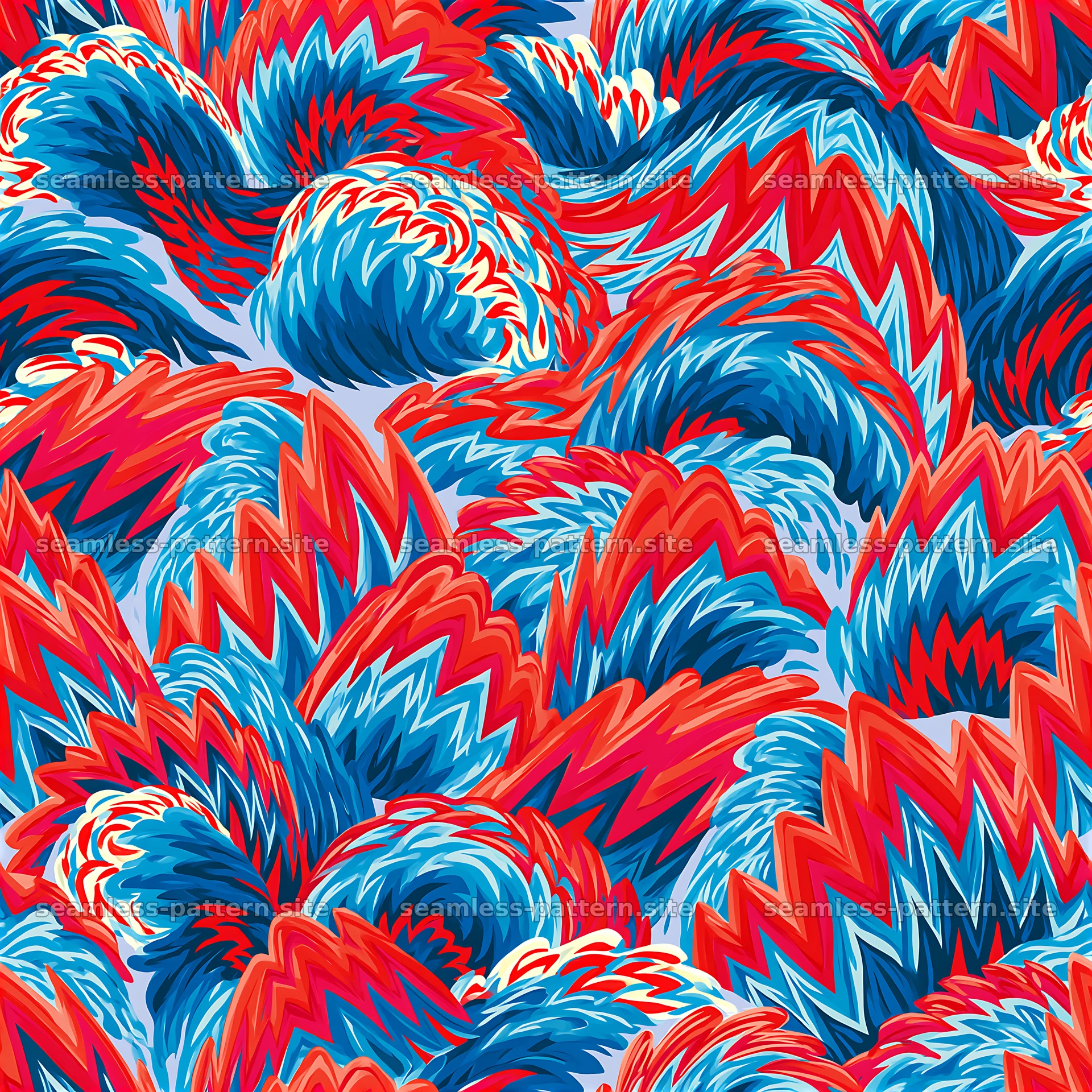 Colorful abstract waves pattern with bold shapes and bright colors — seamless tileable pattern at 8192x8192
