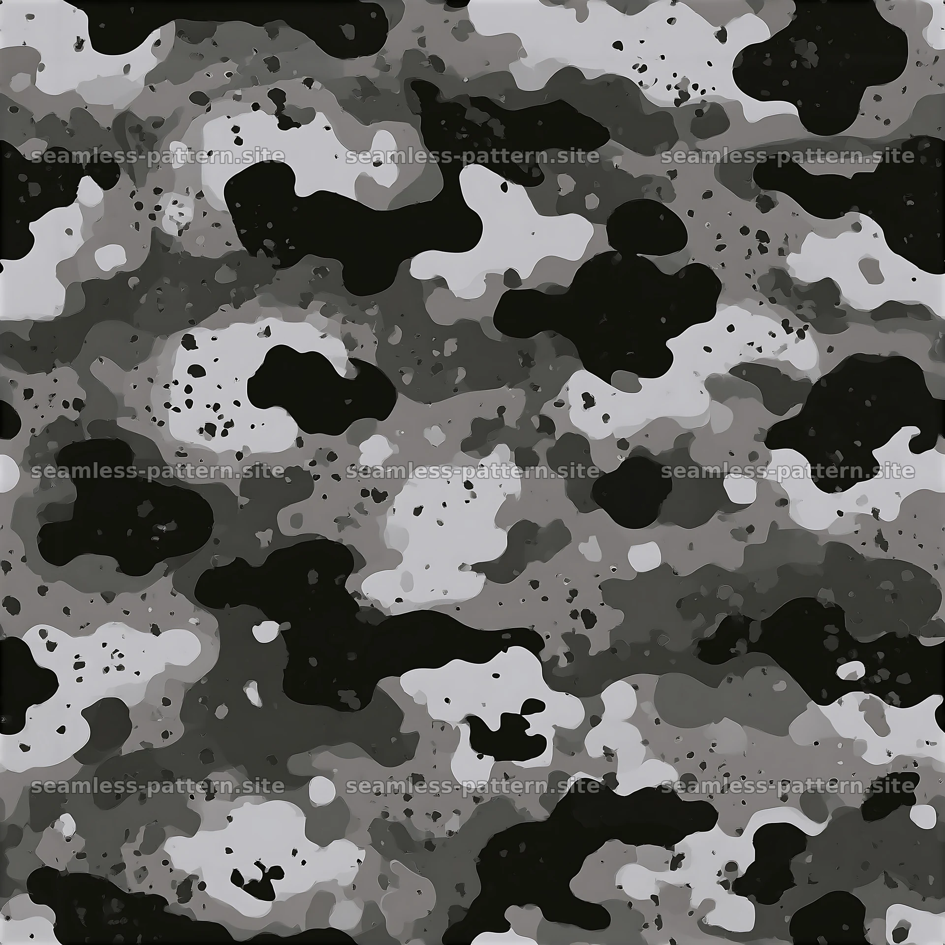 Seamless camouflage pattern with monochrome black and gray forms — seamless tileable pattern at 8192x8192