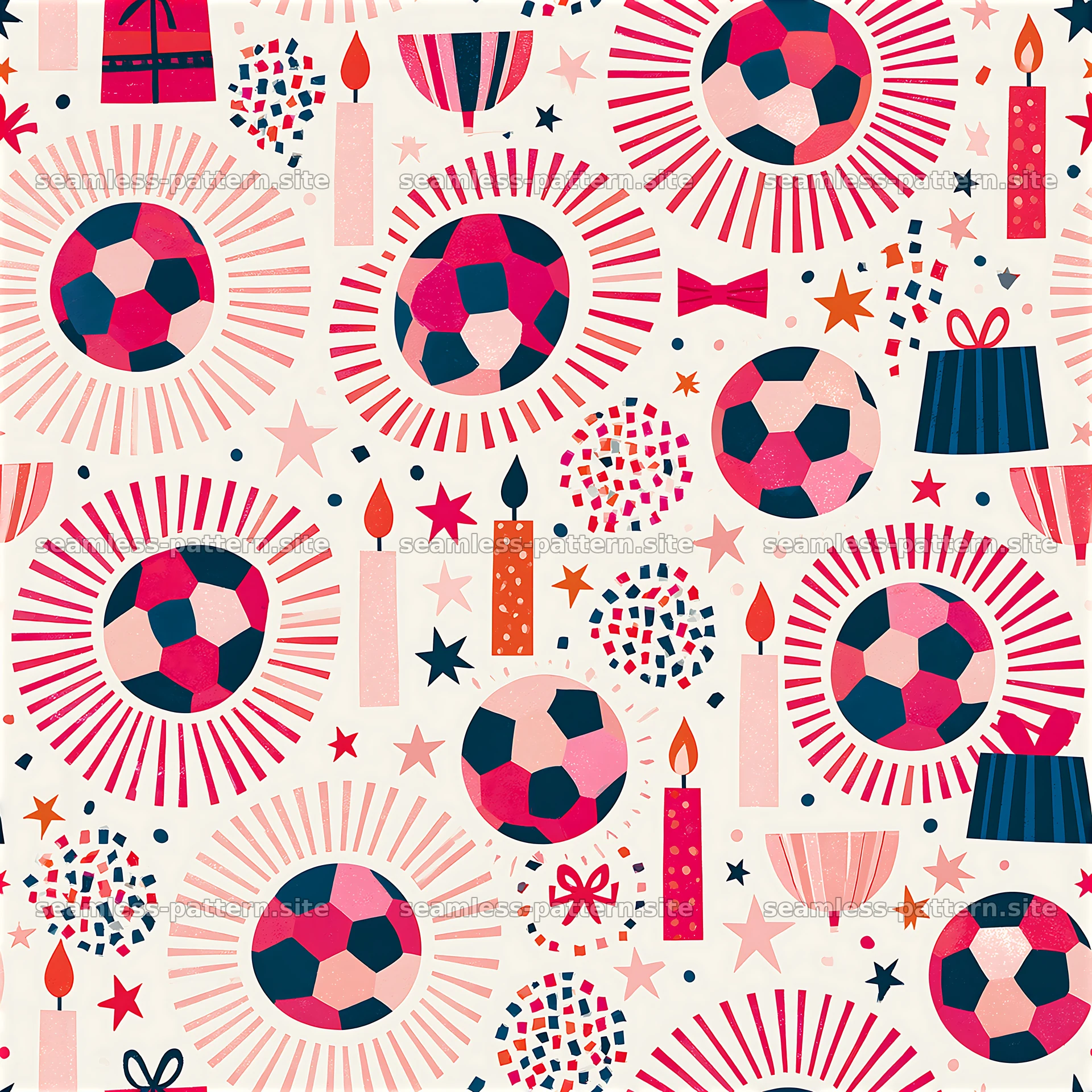 Birthday Soccer Ball Celebration Seamless Pattern — seamless tileable pattern at 8192x8192
