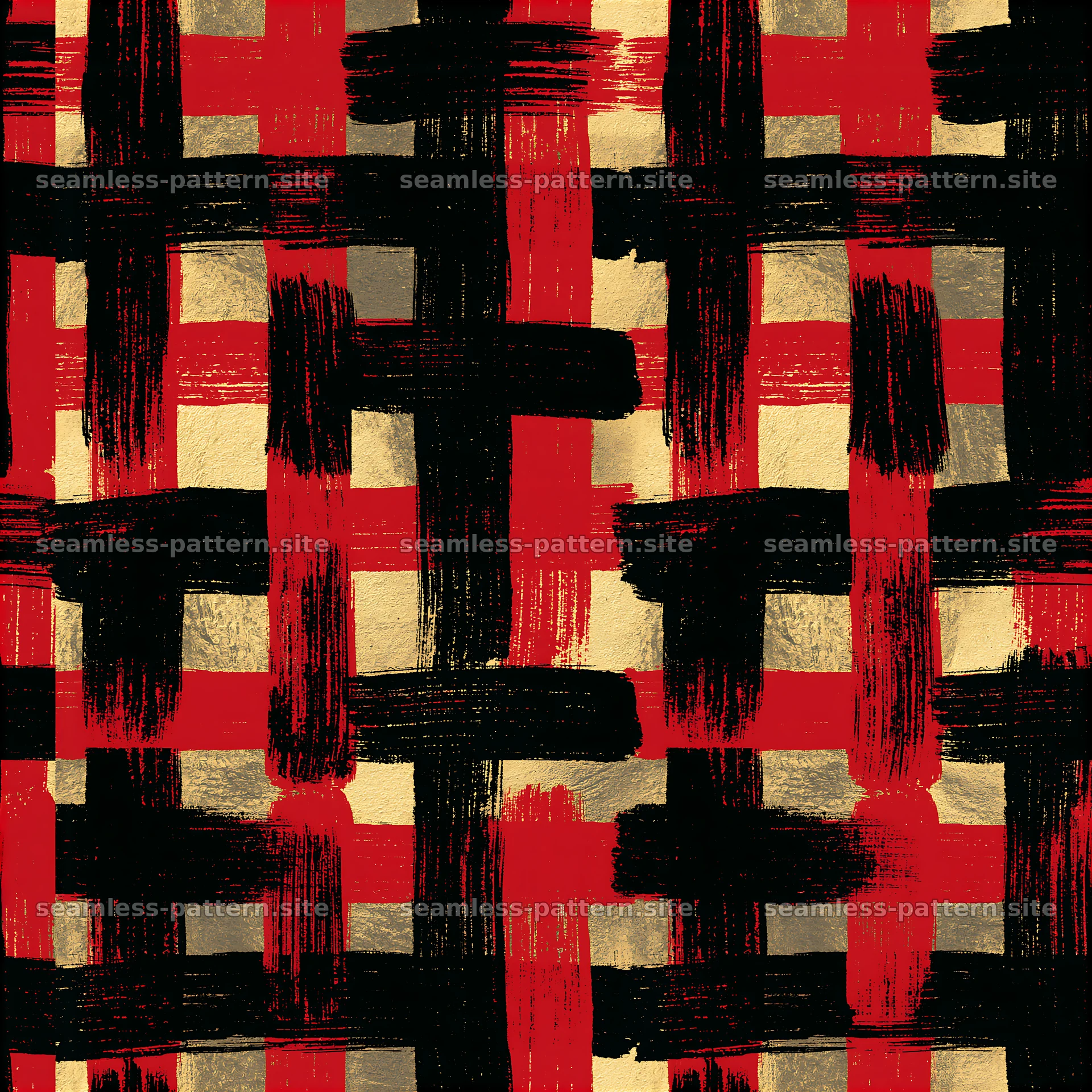 Bold black red and gold seamless pattern with grid structure — seamless tileable pattern at 8192x8192