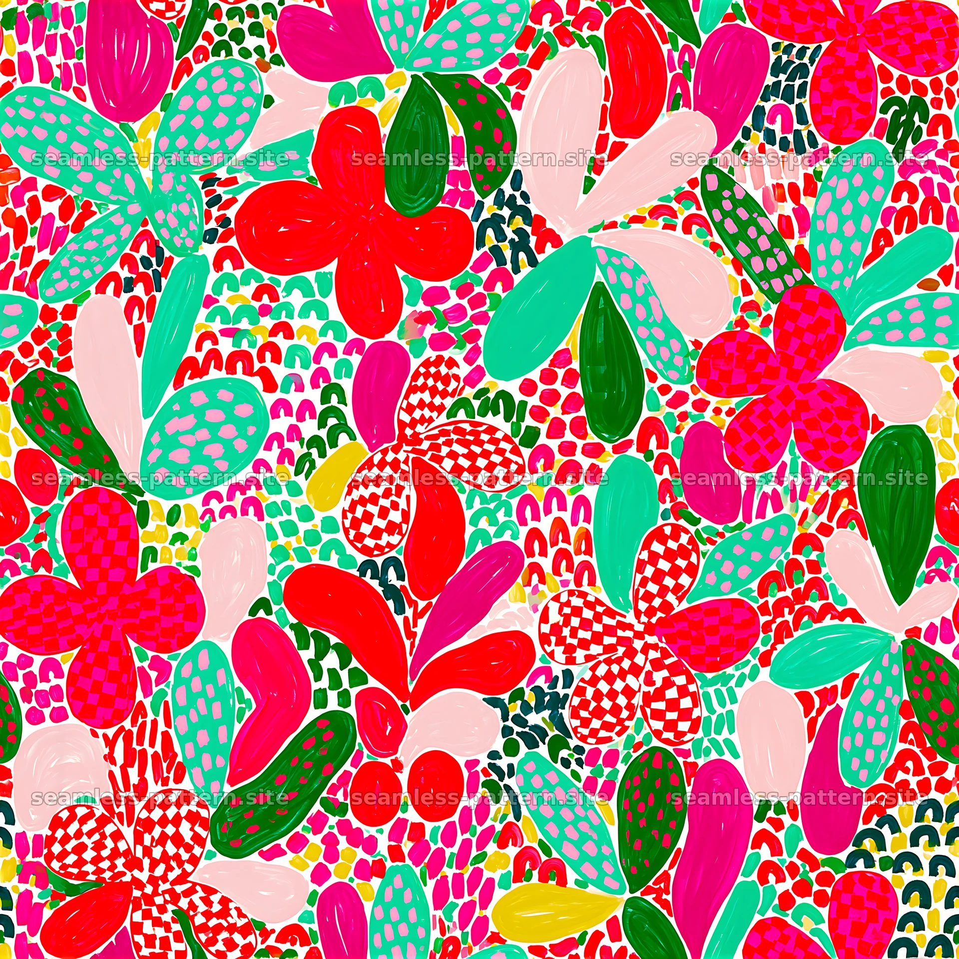 Colorful floral seamless pattern with abstract shapes and bold colors — seamless tileable pattern at 8192x8192