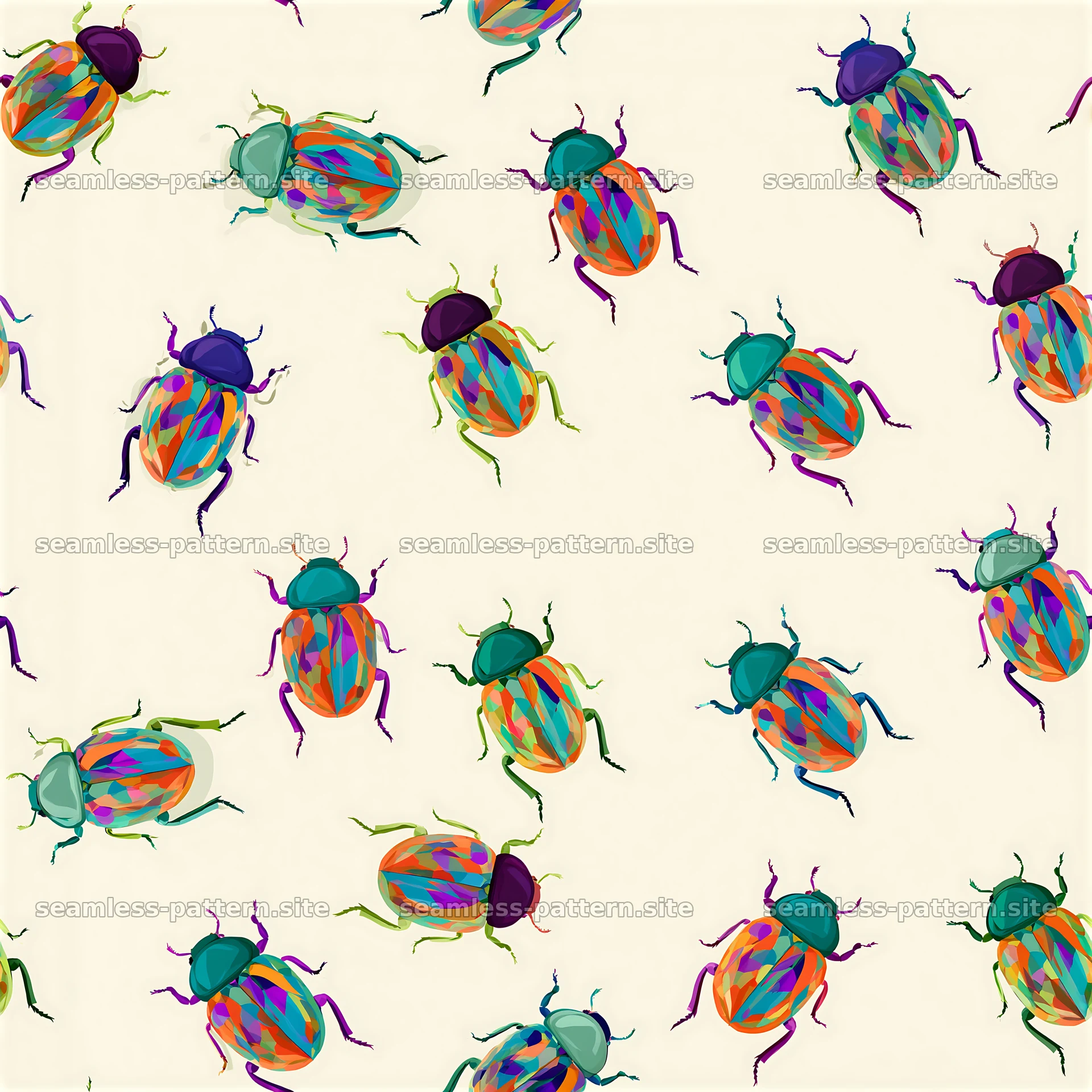 Vibrant Colorful Beetles Seamless Pattern — seamless tileable pattern at 8192x8192