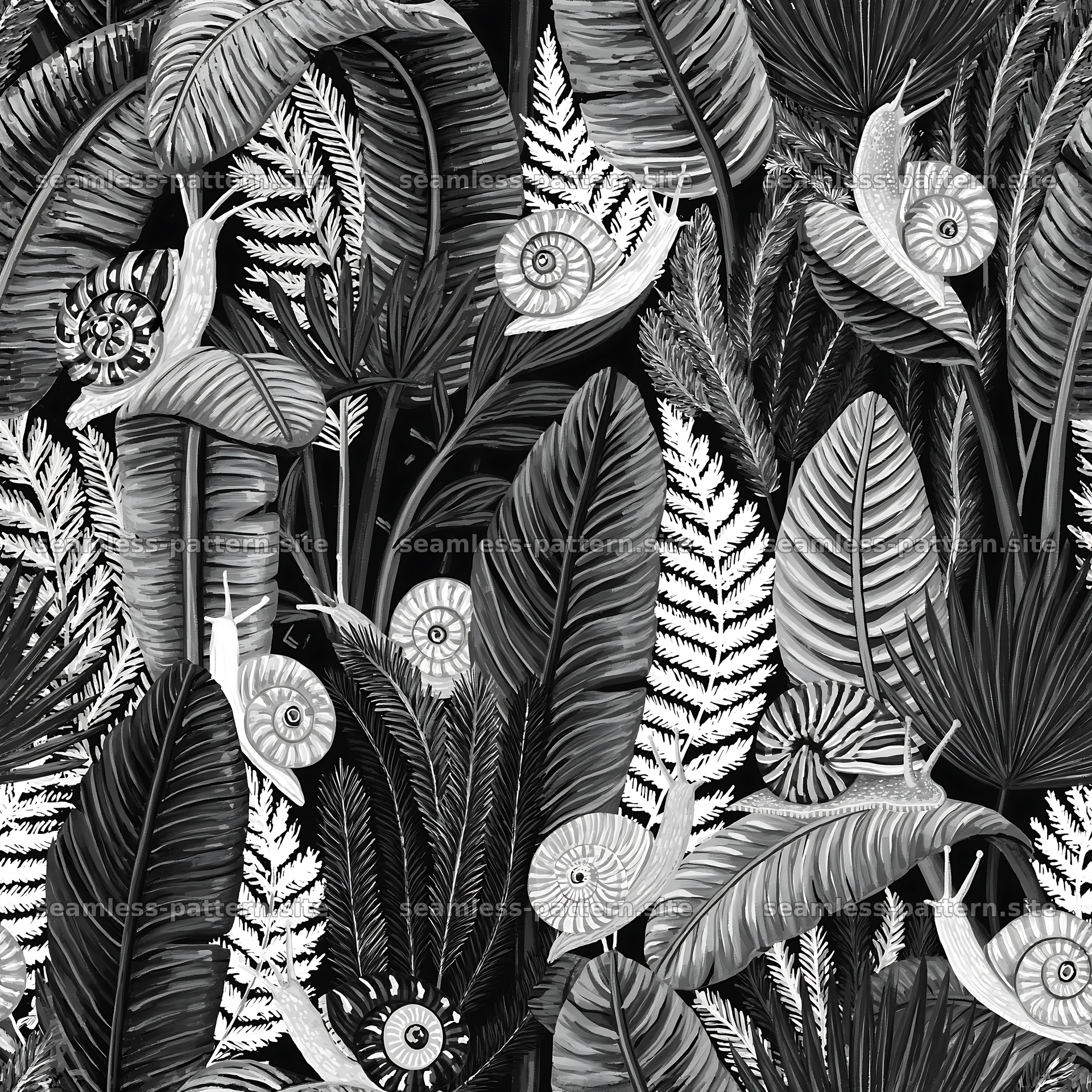 Whimsical snails and foliage seamless repeat pattern — seamless tileable pattern