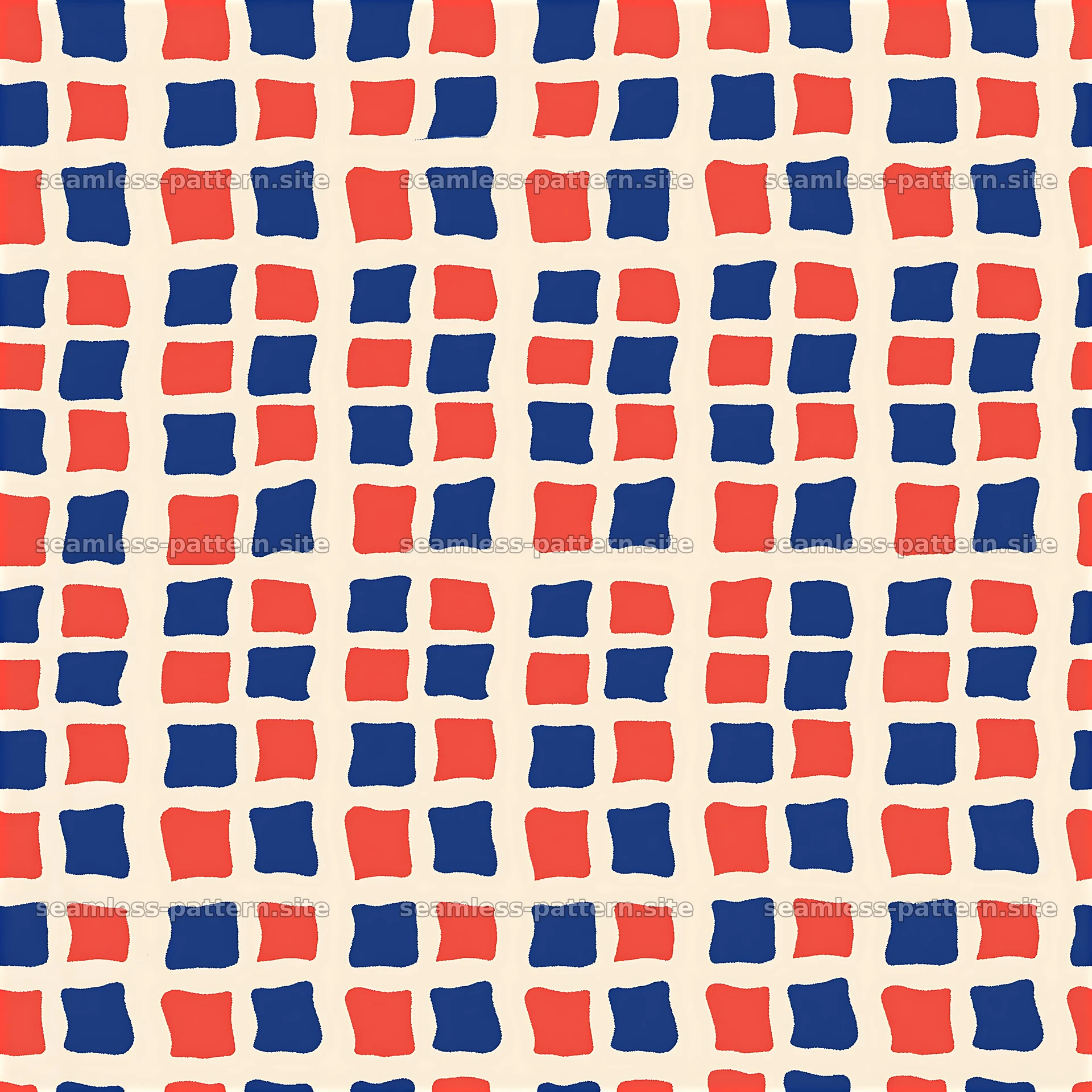 Funky checker seamless pattern in red, blue, and beige colors — seamless tileable pattern at 8192x8192