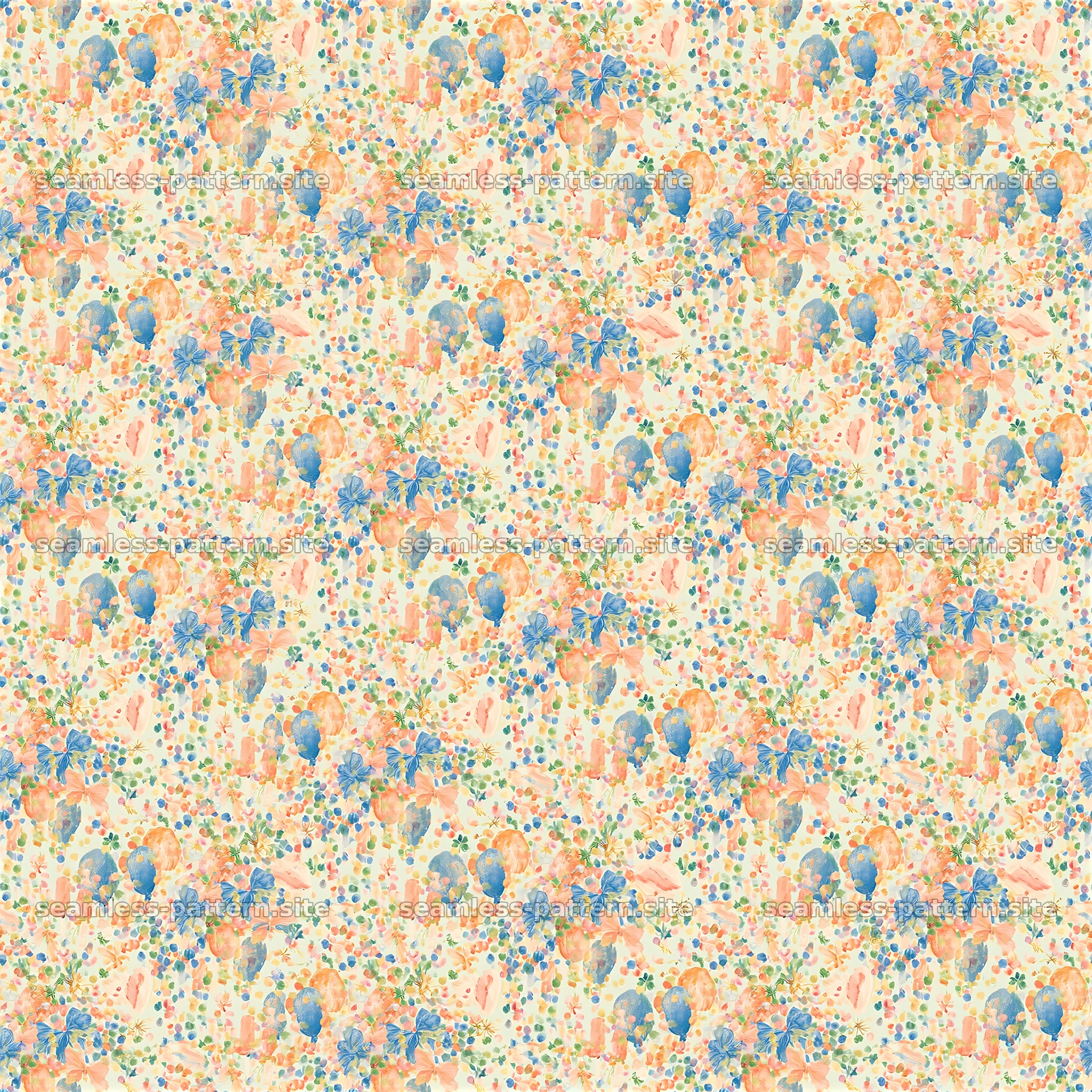 Colorful floral seamless pattern with blue and peach tones — seamless tileable pattern at 8192x8192