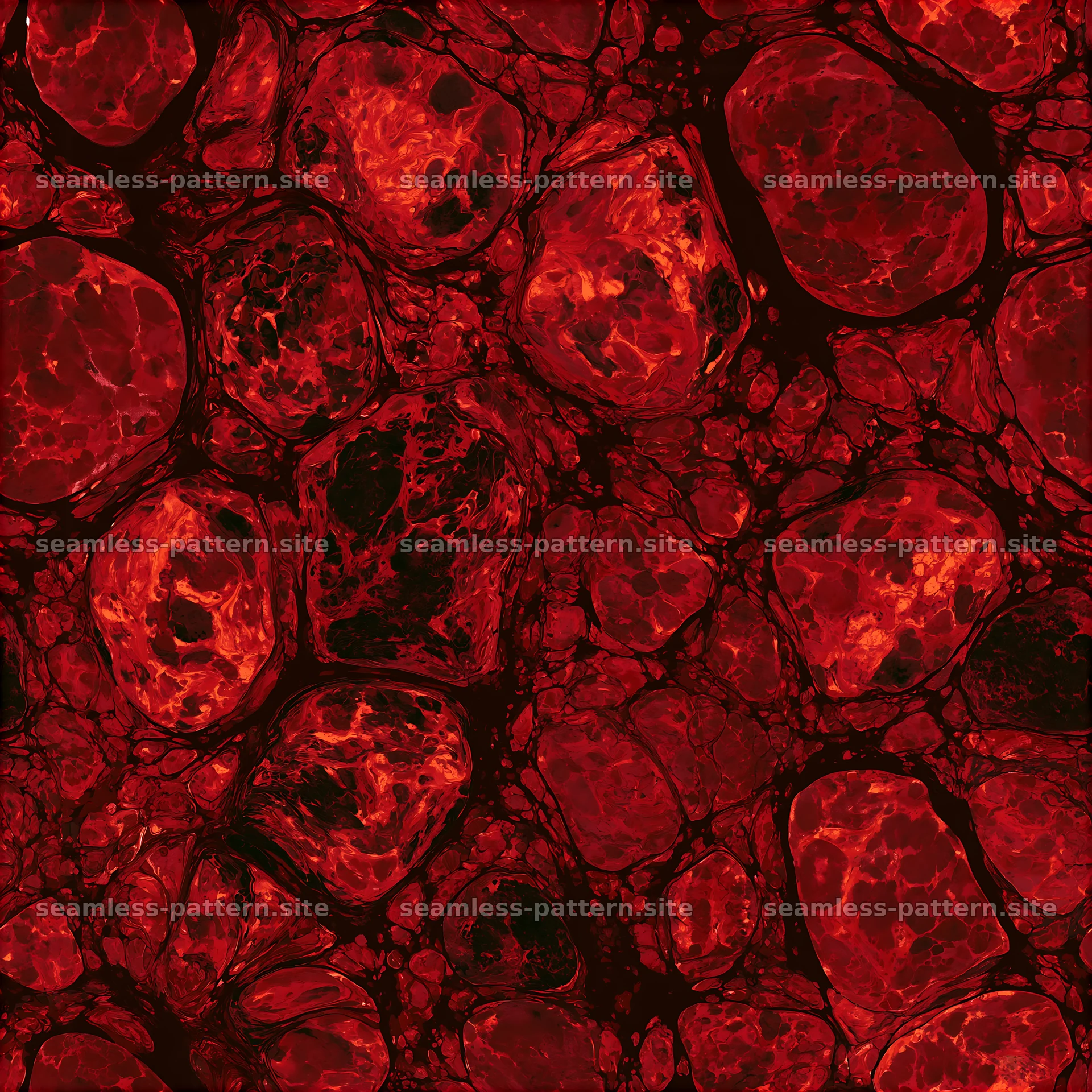 Red marbled camouflage tileable pattern with dark highlights and smooth curves — seamless tileable pattern at 8192x8192