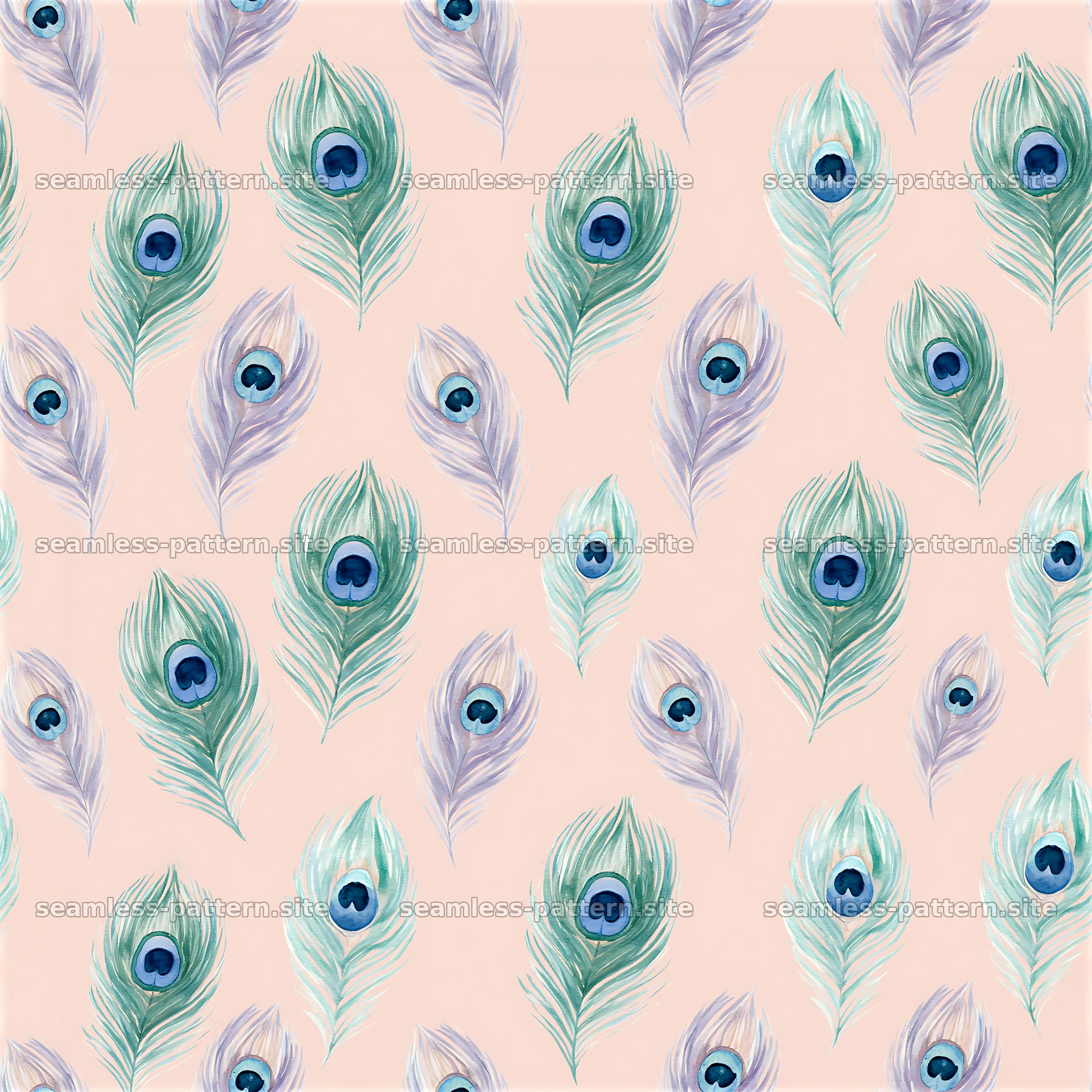 Watercolor Peacock Feather Seamless Pattern — seamless tileable pattern at 8192x8192