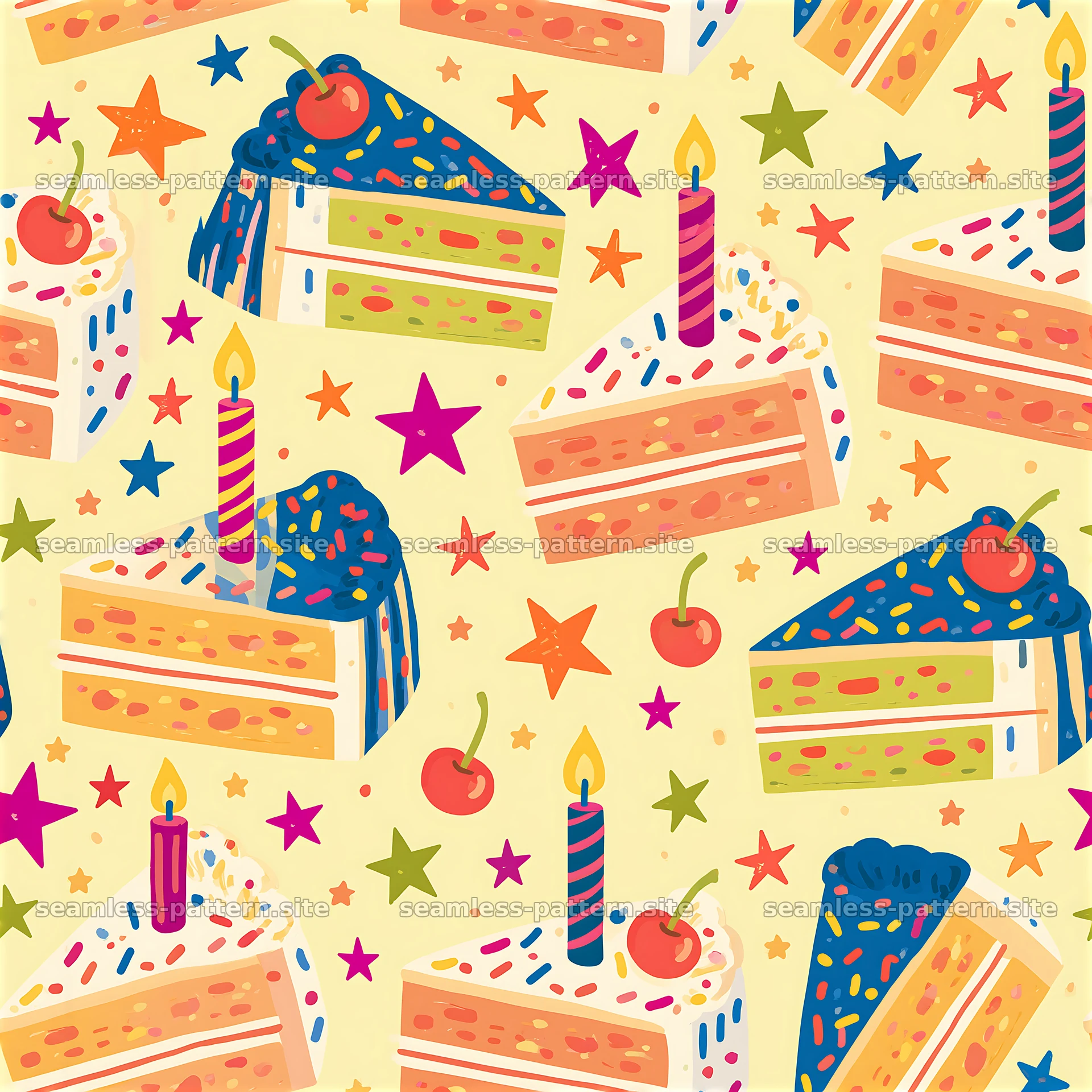 Birthday Cake and Candles Seamless Repeat Pattern — seamless tileable pattern at 8192x8192