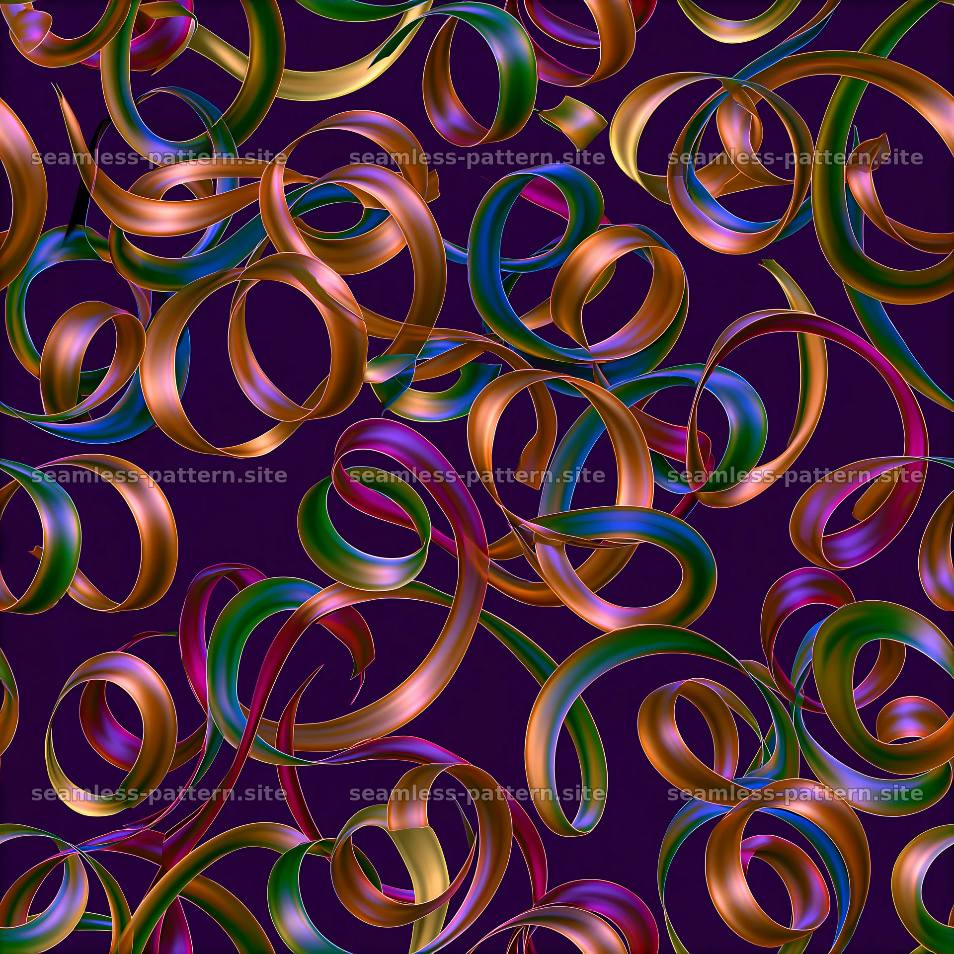 Seamless texture with colorful ribbon curls in a vibrant pattern — seamless tileable pattern at 8192x8192