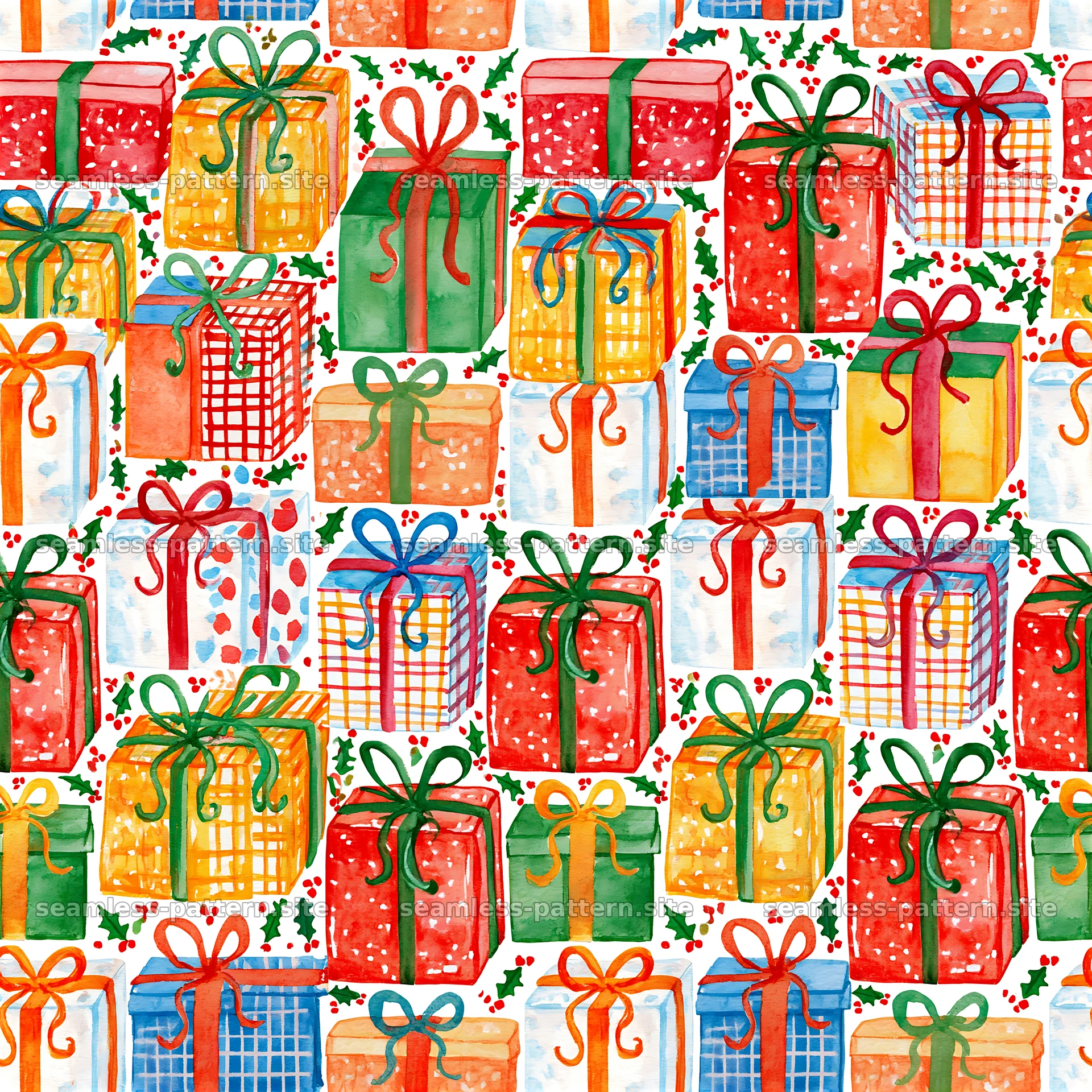 Colorful gift boxes in a seamless pattern for festive designs — seamless tileable pattern at 8192x8192