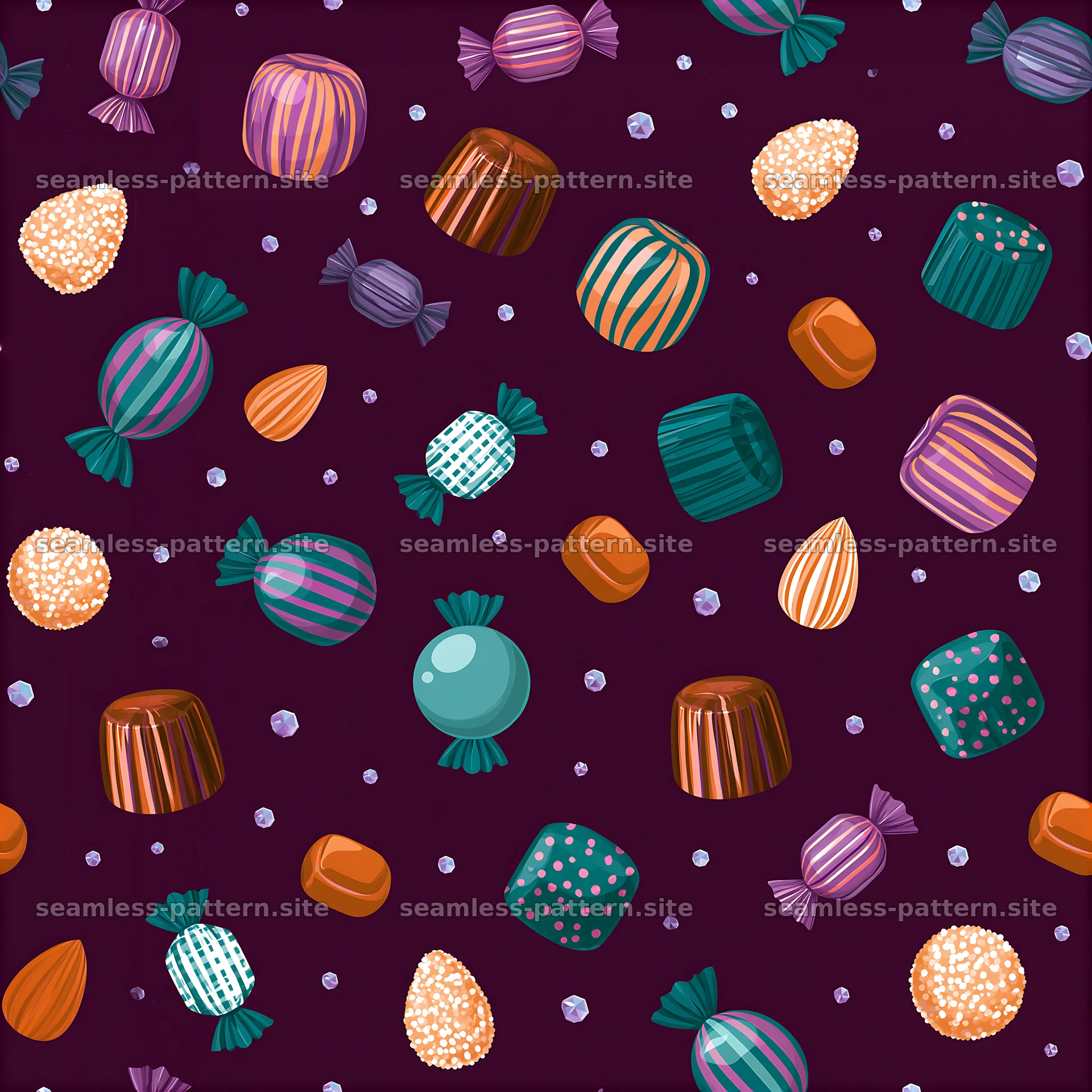 Birthday candy seamless pattern with colorful sweets and treats — seamless tileable pattern at 8192x8192