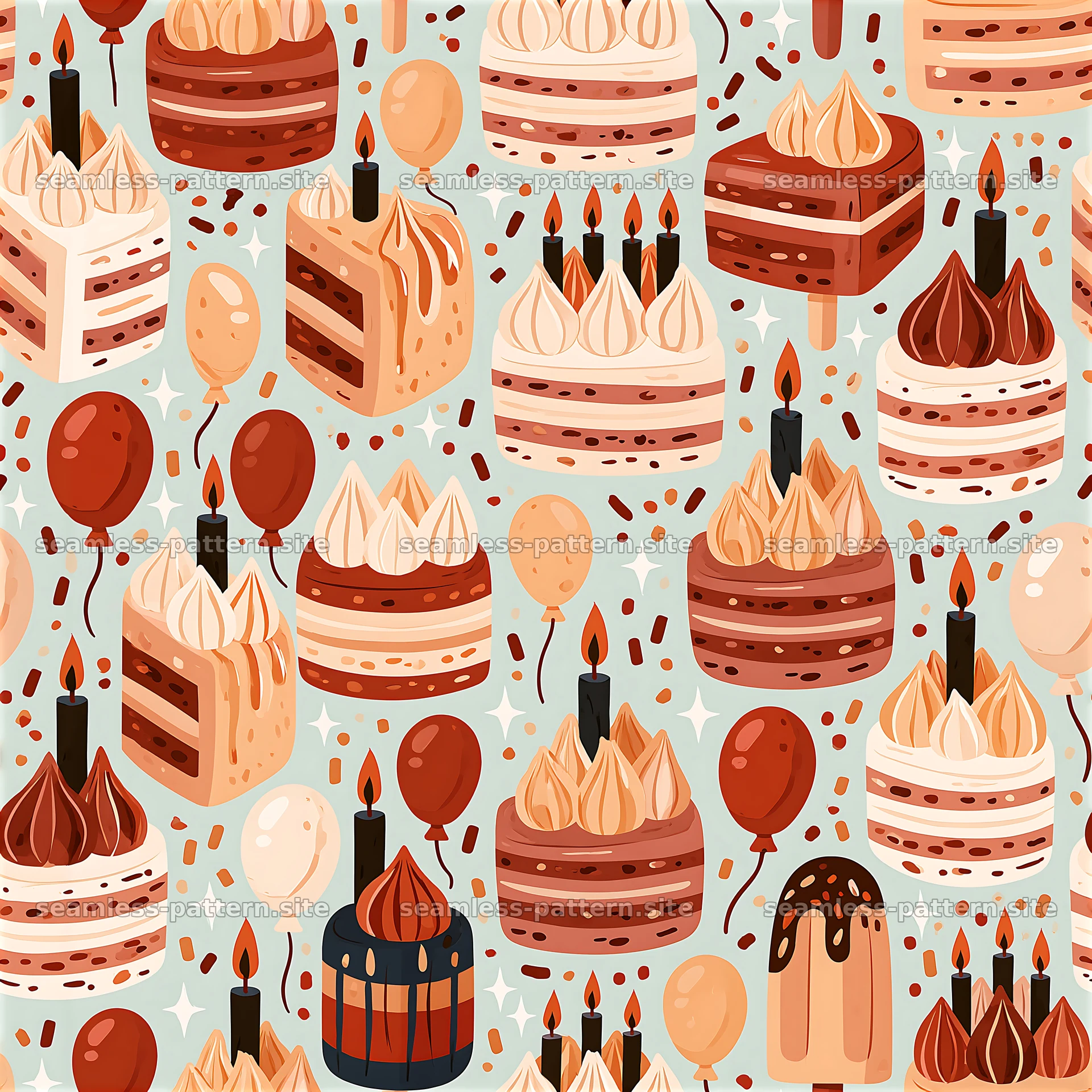 Birthday Cake and Candle Celebration Seamless Pattern — seamless tileable pattern at 8192x8192
